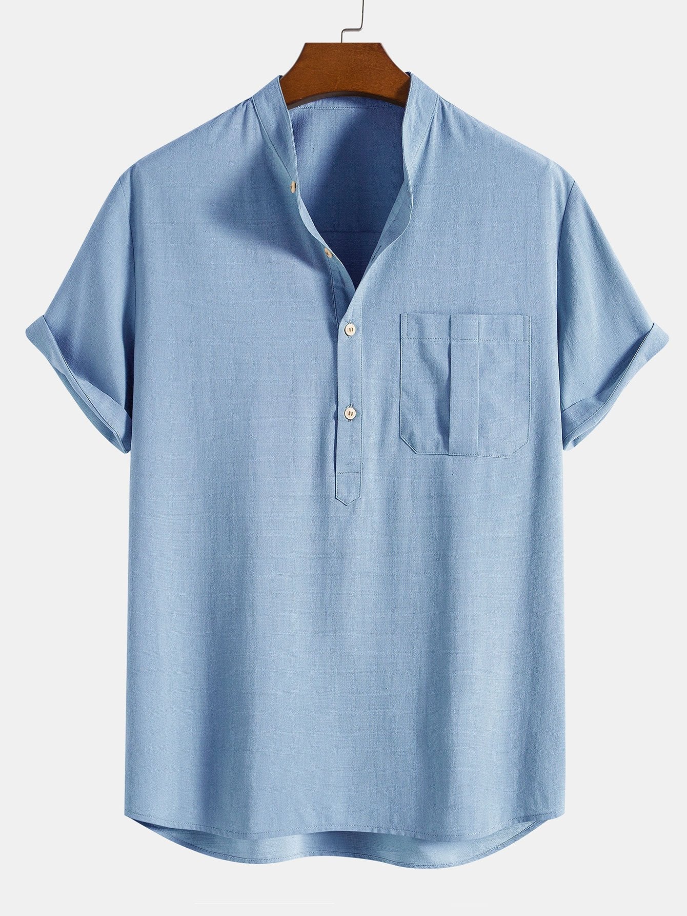 Leinen-Look Henley-Kragen-Shirt & Leinen-Baumwoll-Mix 11" Shorts - Image 4
