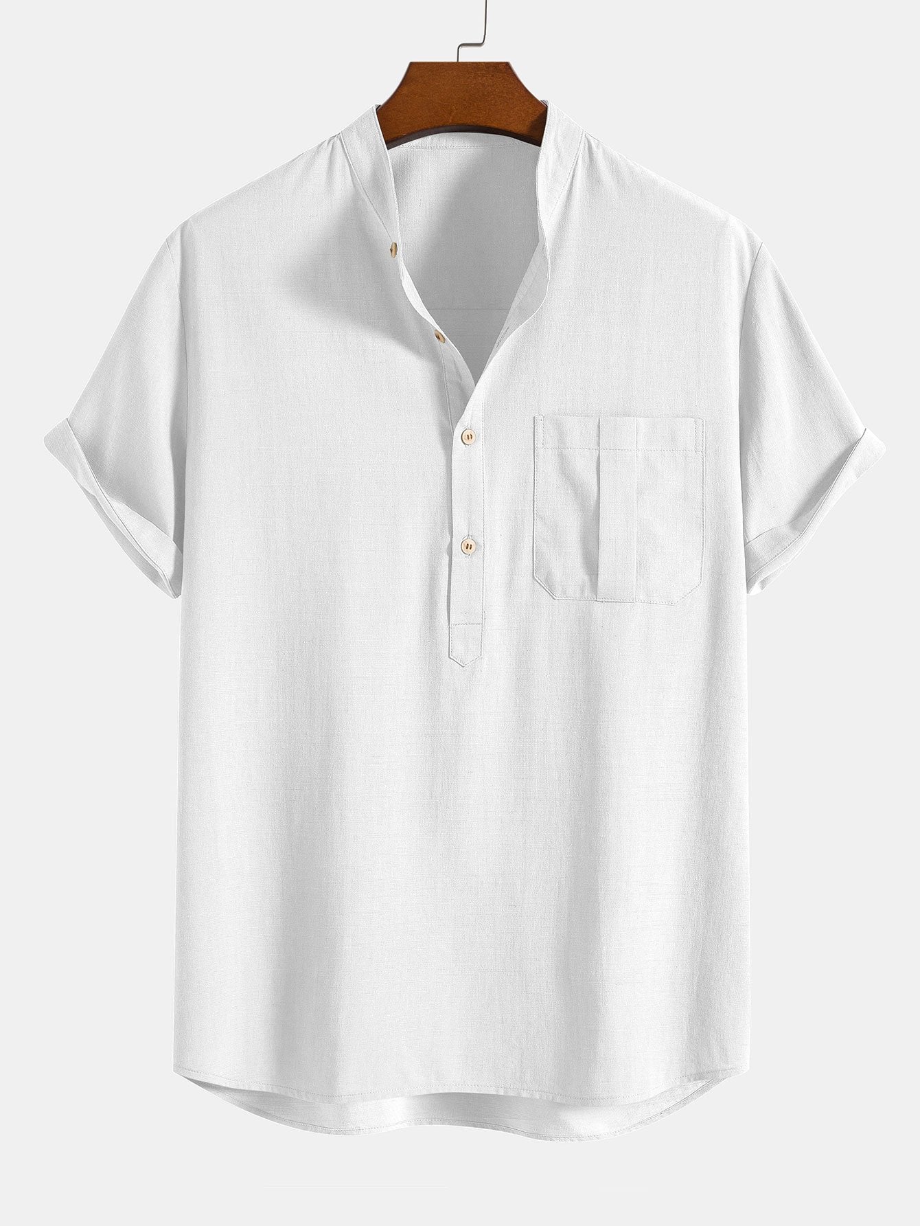Leinen-Look Henley-Kragen-Shirt & Leinen-Baumwoll-Mix 11" Shorts - Image 5