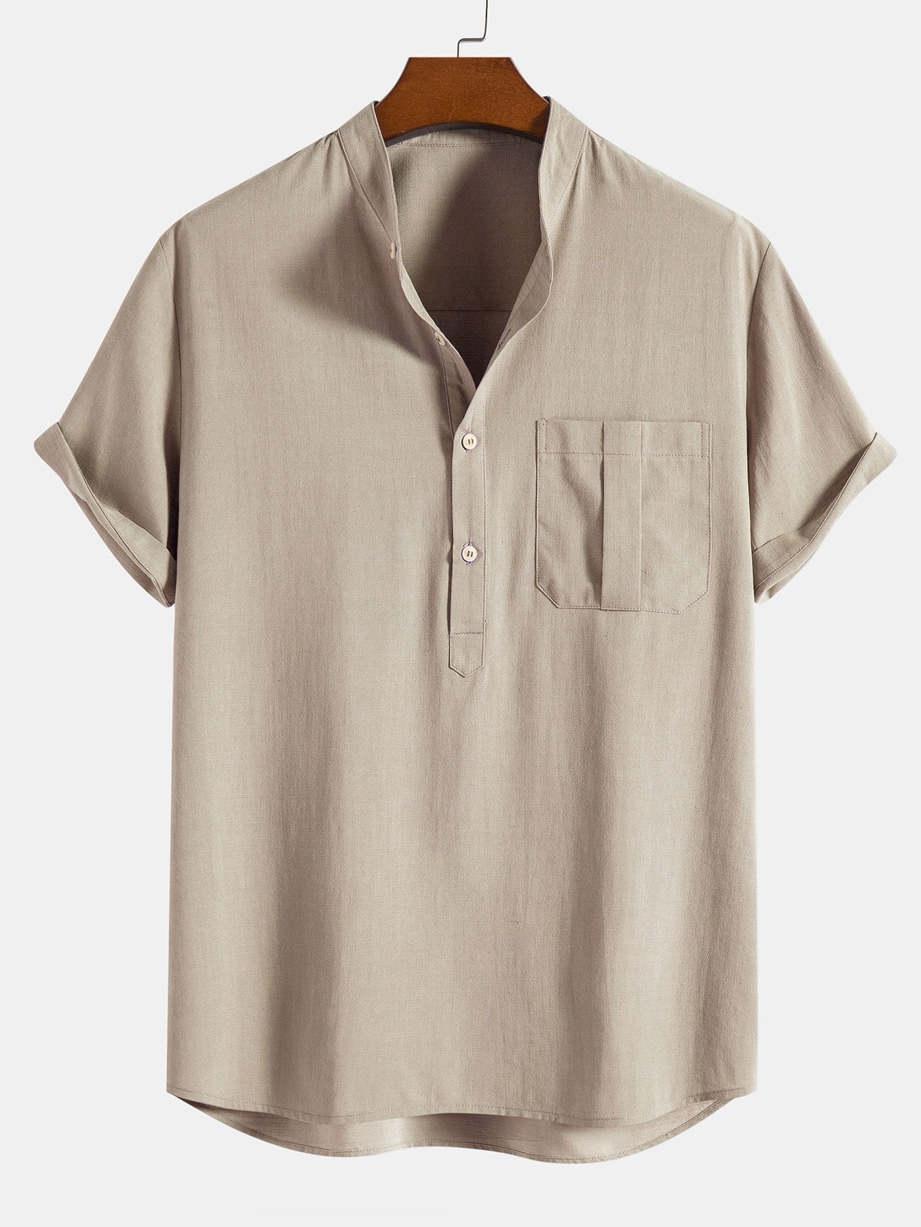 Leinen-Look Henley-Kragen-Shirt & Leinen-Baumwoll-Mix 11" Shorts - Image 6