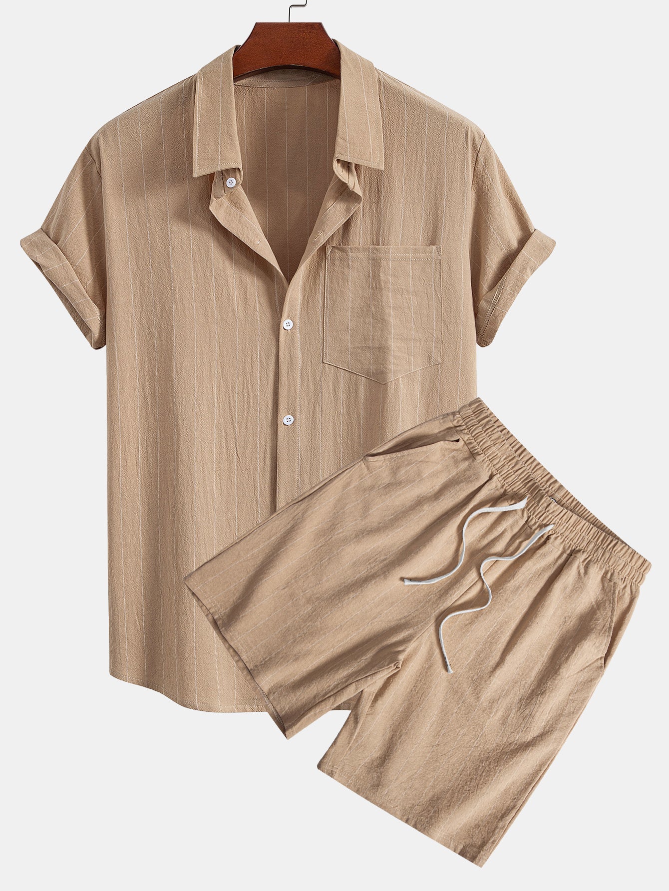 Leinenoptik gestreiftes Hemd mit Knöpfen & Shorts mit Kordelzug - Image 6