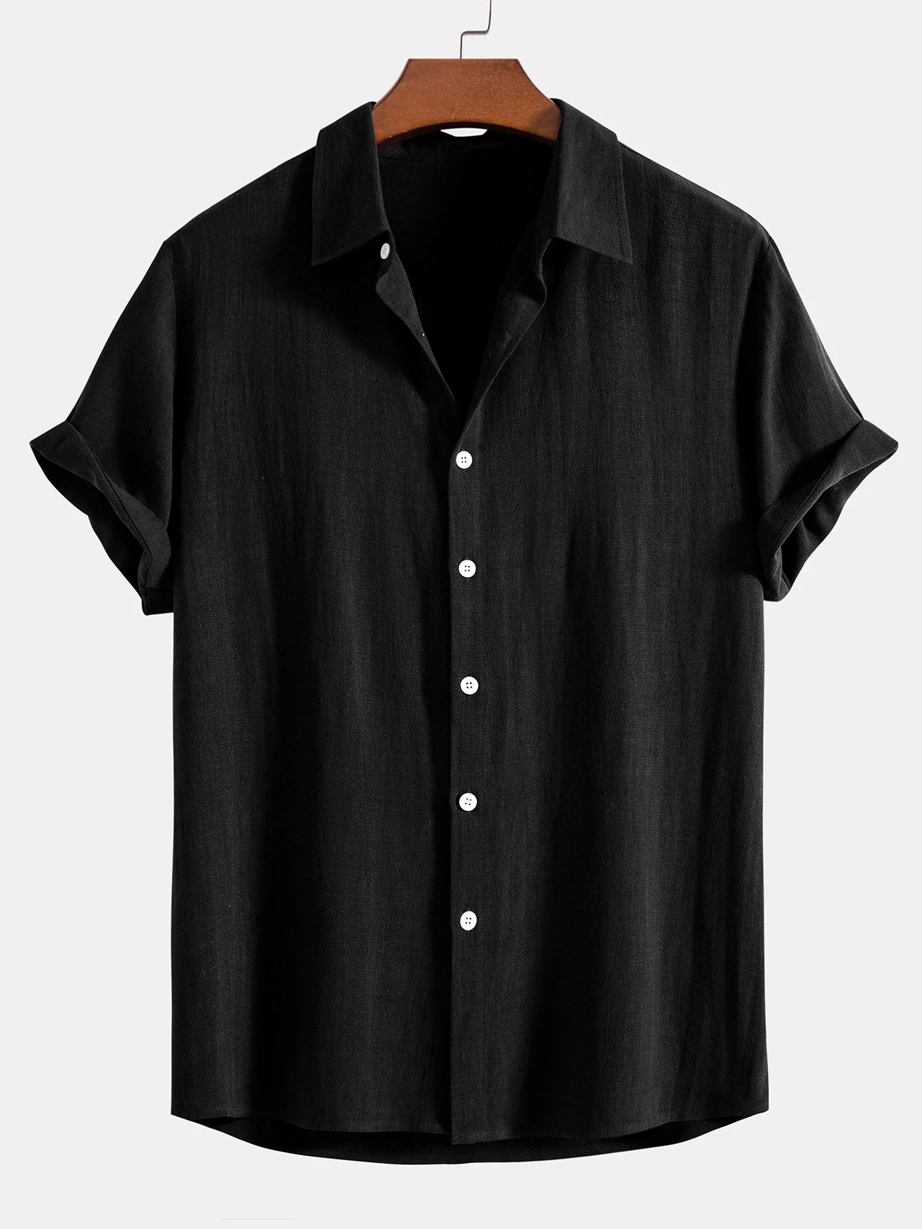 Linen Rayon Blend Button Up Shirt & Linen Blend Drawstring 7" Shorts - Image 12