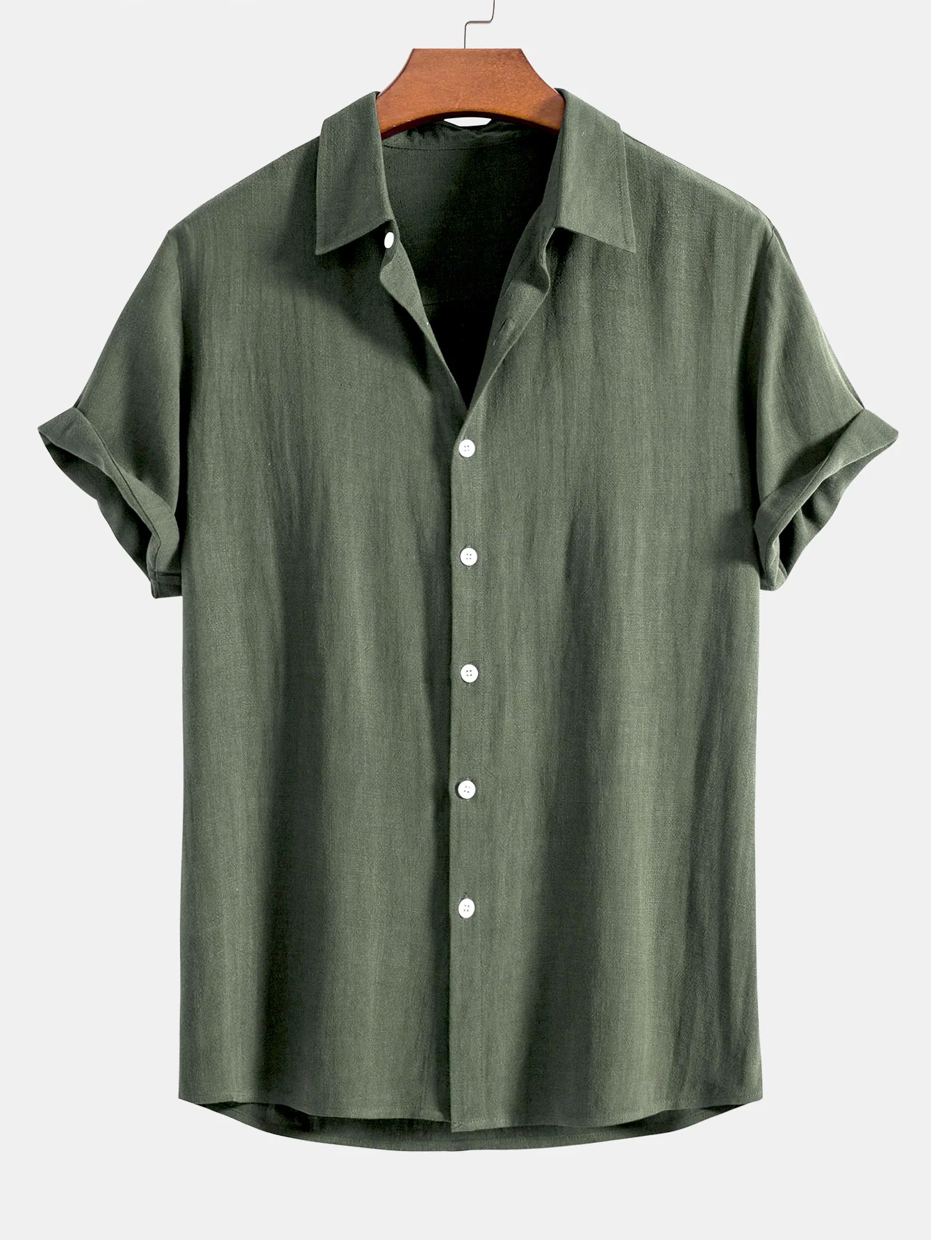 Linen Rayon Blend Button Up Shirt & Linen Blend Drawstring 7" Shorts - Image 13