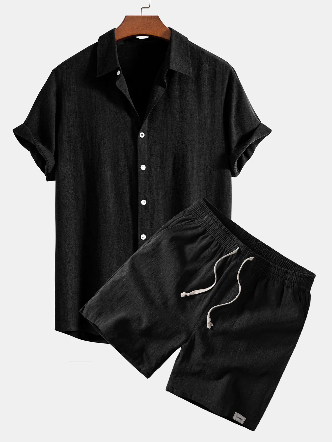 Linen Rayon Blend Button Up Shirt & Linen Blend Drawstring 7" Shorts - Image 6