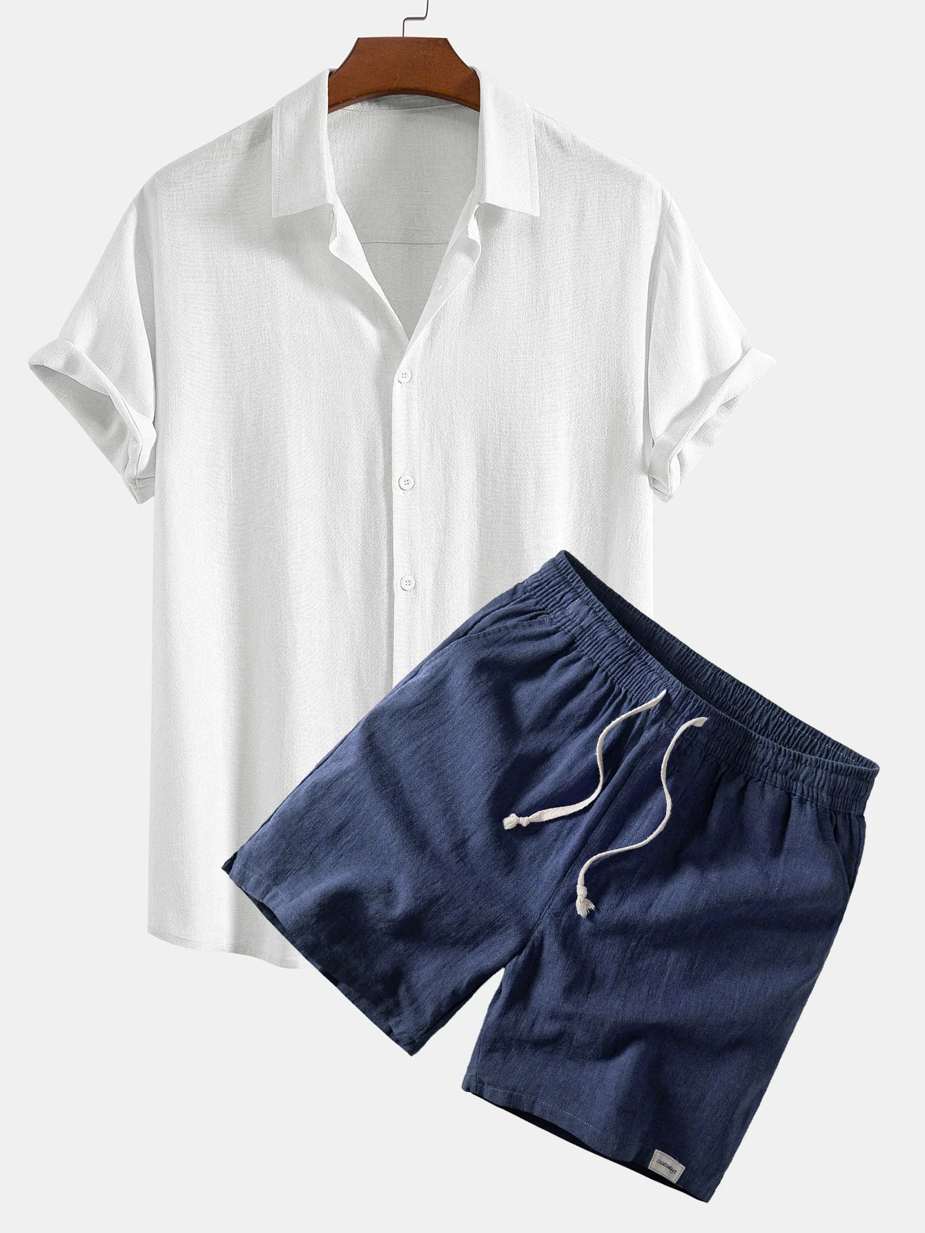 Linen Rayon Blend Button Up Shirt & Linen Blend Drawstring 7" Shorts - Image 7
