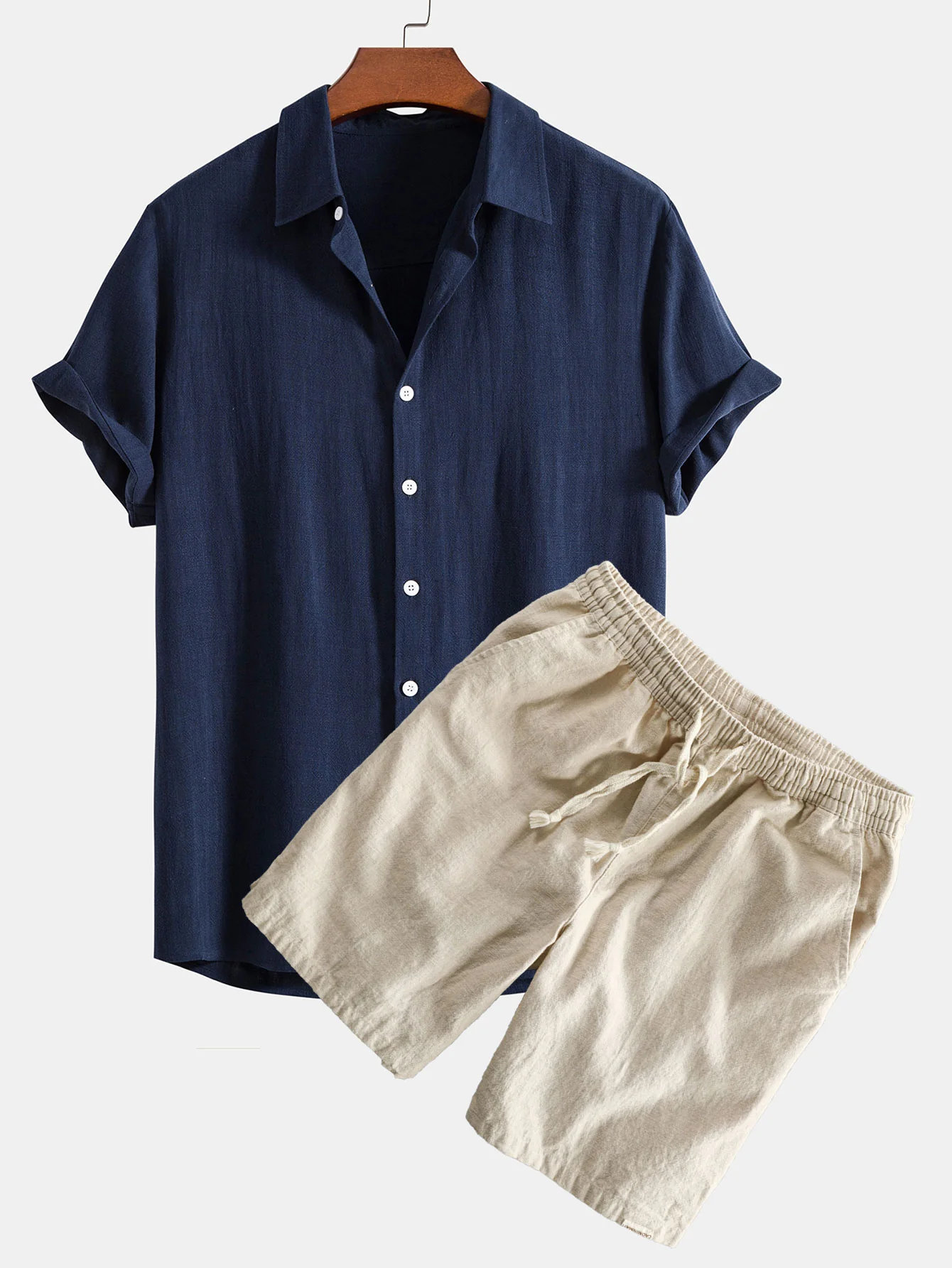 Leinen-Rayon-Mischung Knopf-Down-Hemd & Leinen-Baumwoll-Mischung Kordelzug-Shorts - Image 2