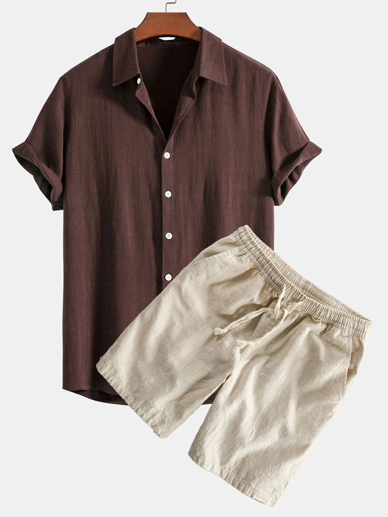 Leinen-Rayon-Mischung Knopf-Down-Hemd & Leinen-Baumwoll-Mischung Kordelzug-Shorts - Image 3