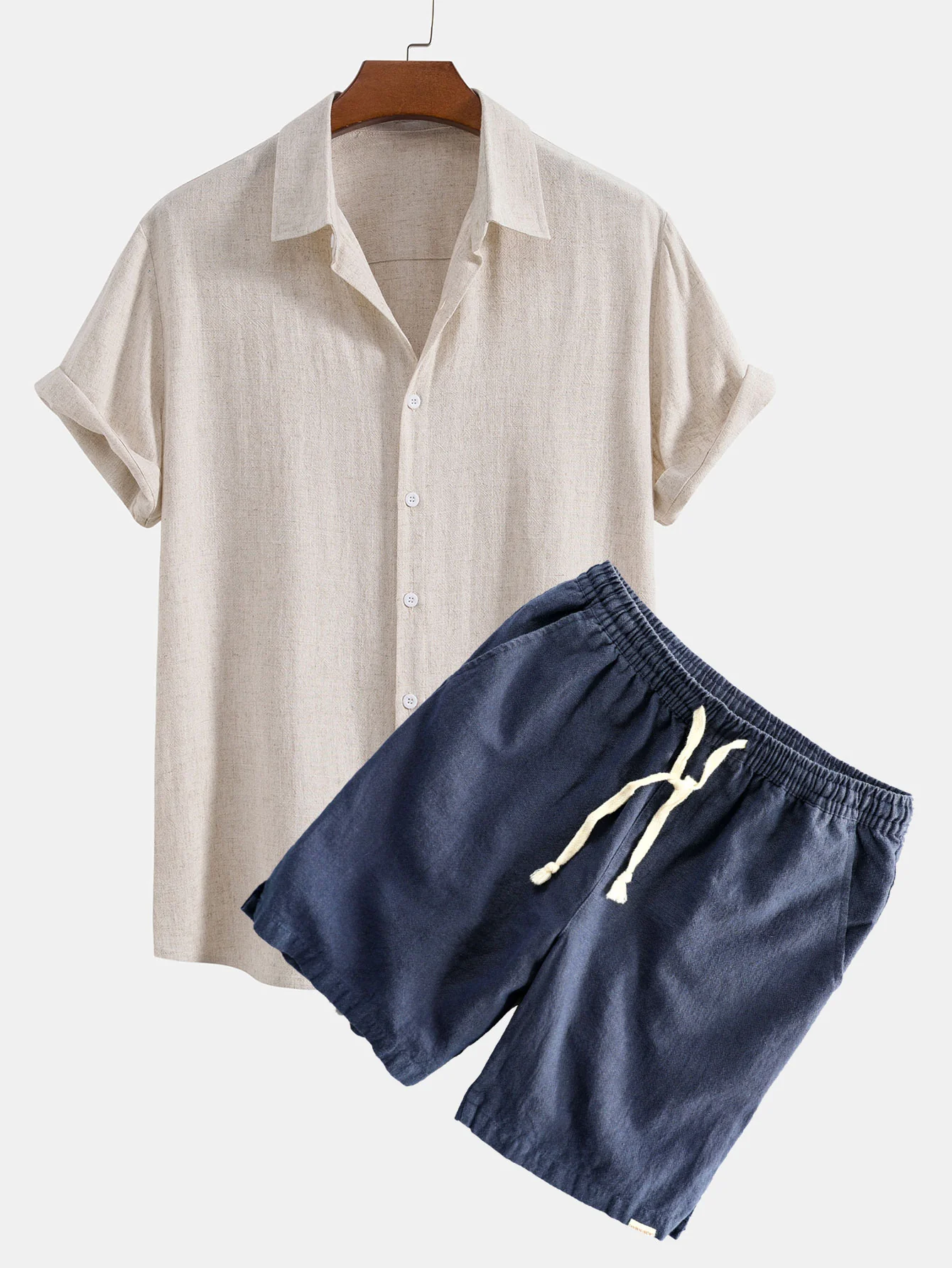 Leinen-Rayon-Mischung Knopf-Down-Hemd & Leinen-Baumwoll-Mischung Kordelzug-Shorts - Image 4