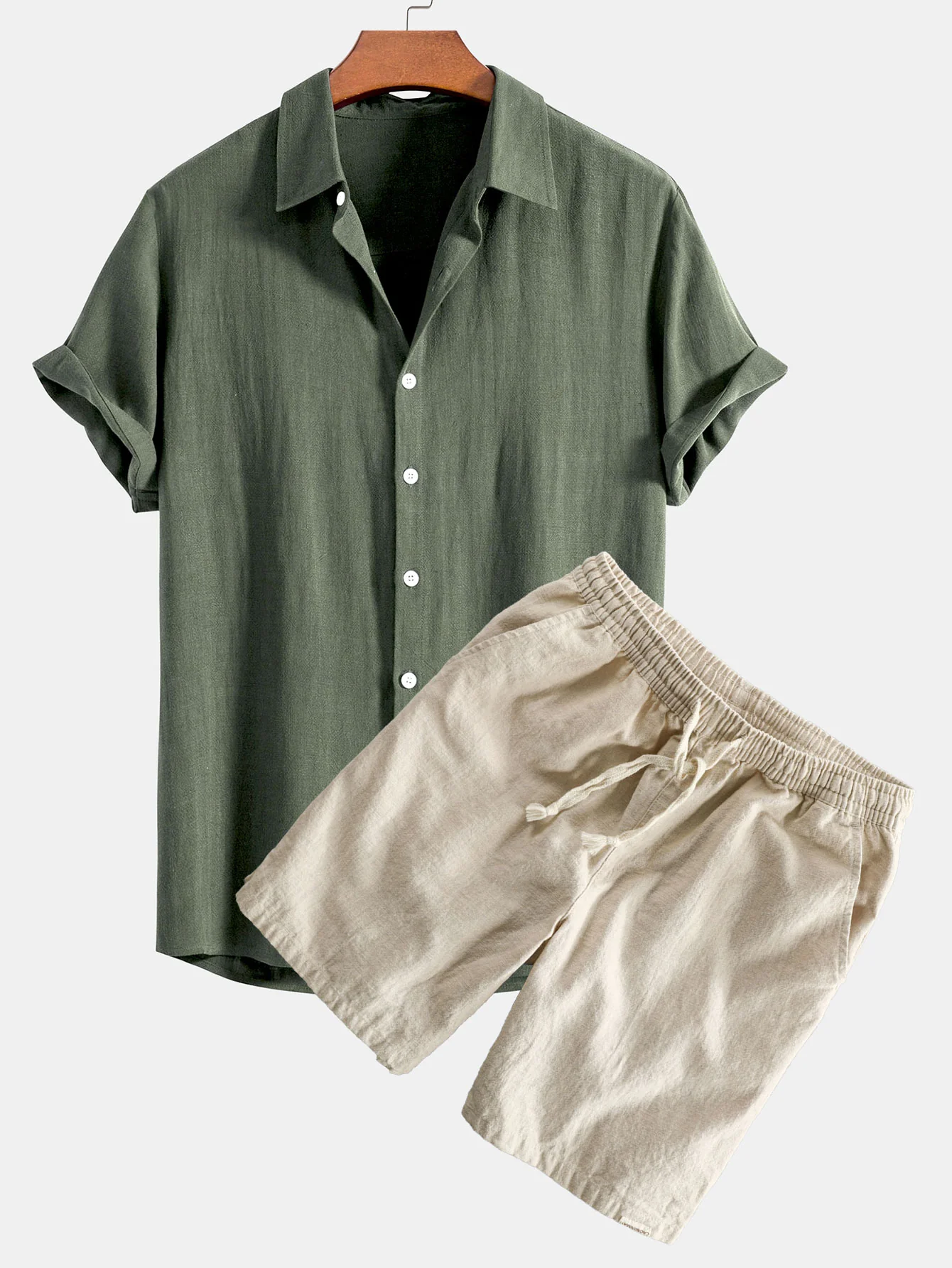 Leinen-Rayon-Mischung Knopf-Down-Hemd & Leinen-Baumwoll-Mischung Kordelzug-Shorts - Image 7