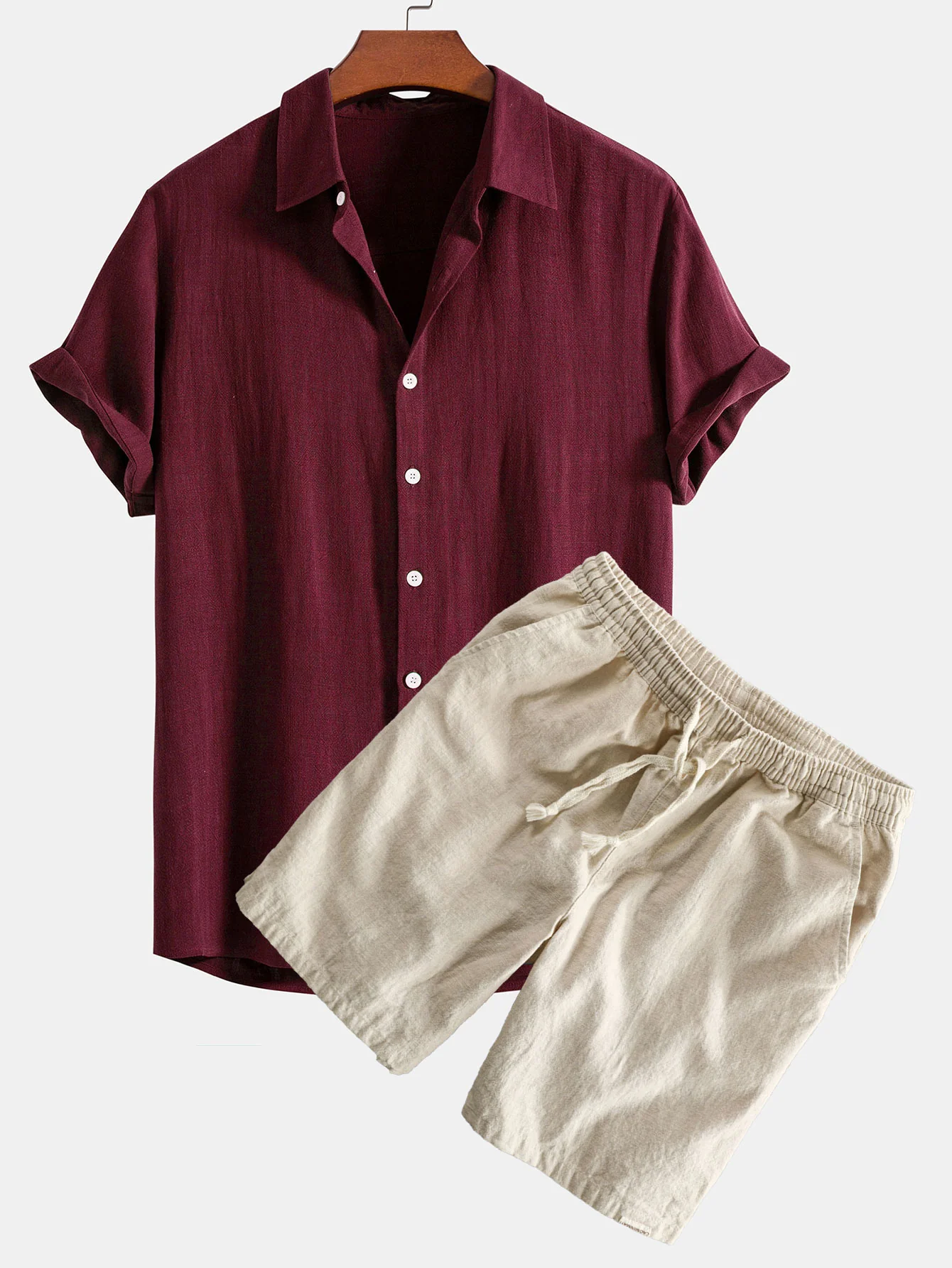 Leinen-Rayon-Mischung Knopf-Down-Hemd & Leinen-Baumwoll-Mischung Kordelzug-Shorts - Image 8