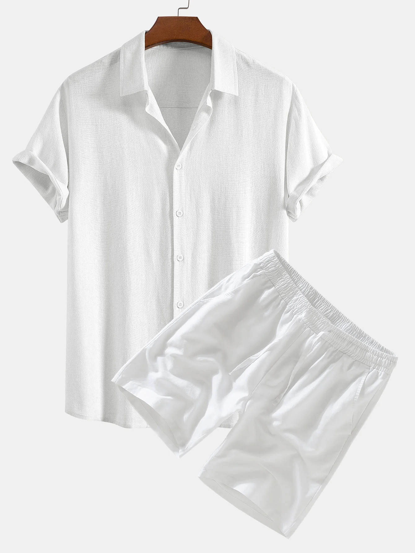 Leinen-Rayon-Mischung Knopf-Down Hemd & Leinen Kordelzug Shorts - Image 2