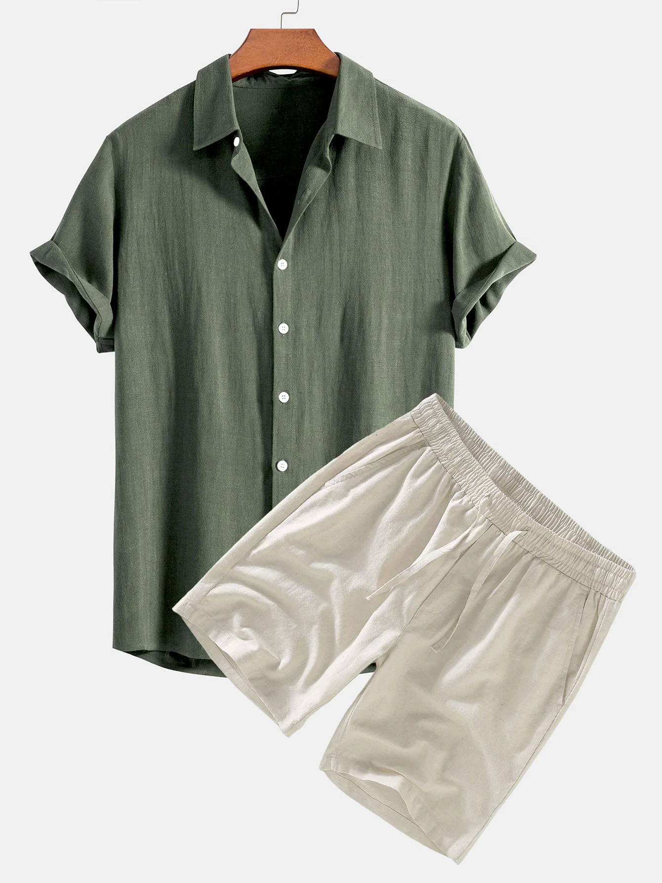 Leinen-Rayon-Mischung Knopf-Down Hemd & Leinen Kordelzug Shorts - Image 3