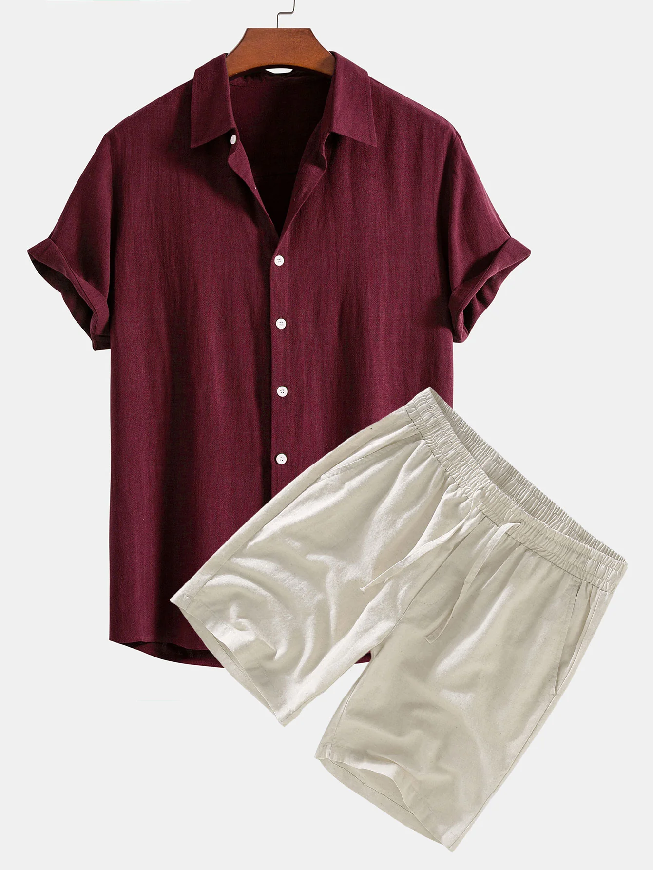 Leinen-Rayon-Mischung Knopf-Down Hemd & Leinen Kordelzug Shorts - Image 4