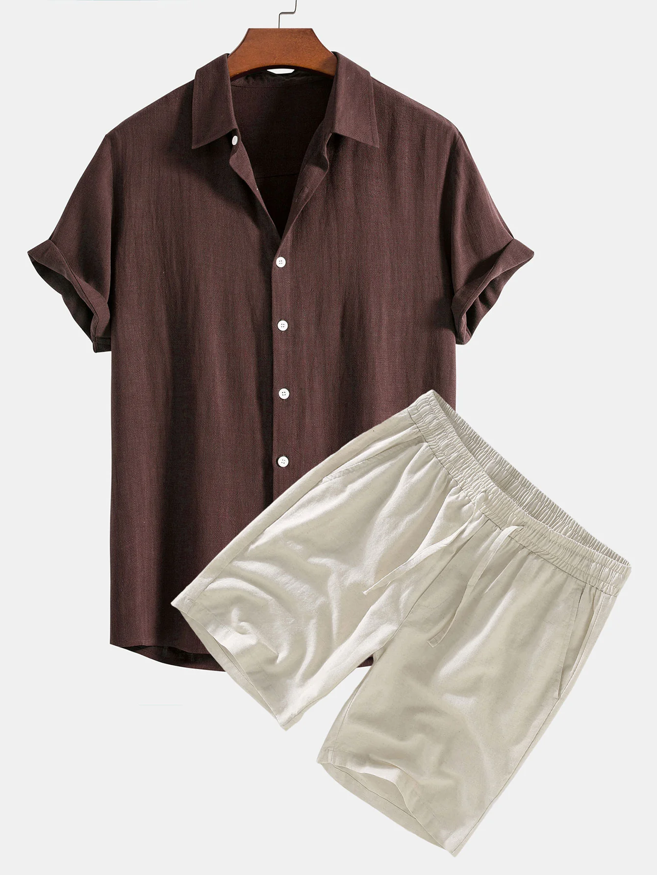Leinen-Rayon-Mischung Knopf-Down Hemd & Leinen Kordelzug Shorts - Image 5