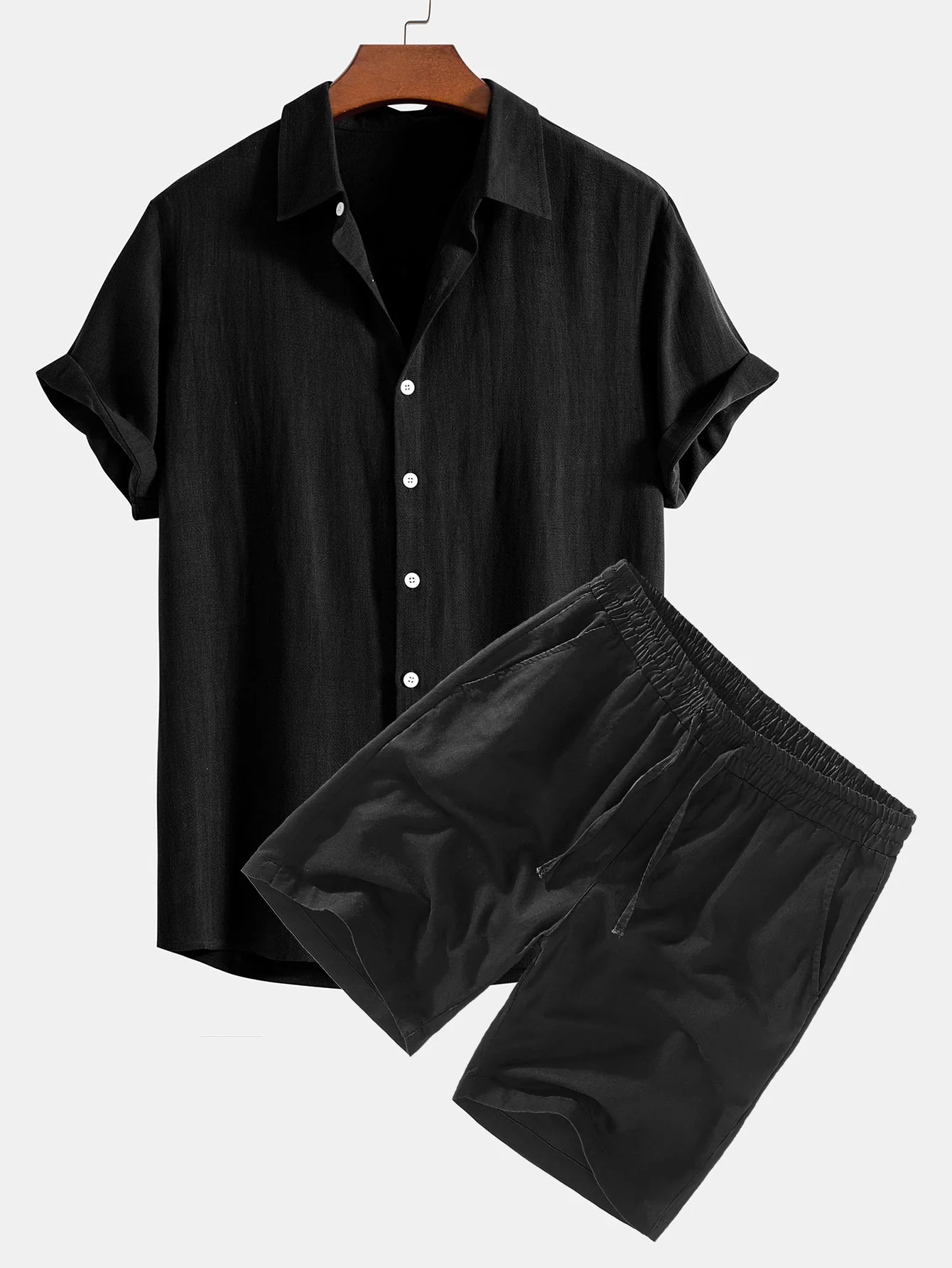 Leinen-Rayon-Mischung Knopf-Down Hemd & Leinen Kordelzug Shorts - Image 6