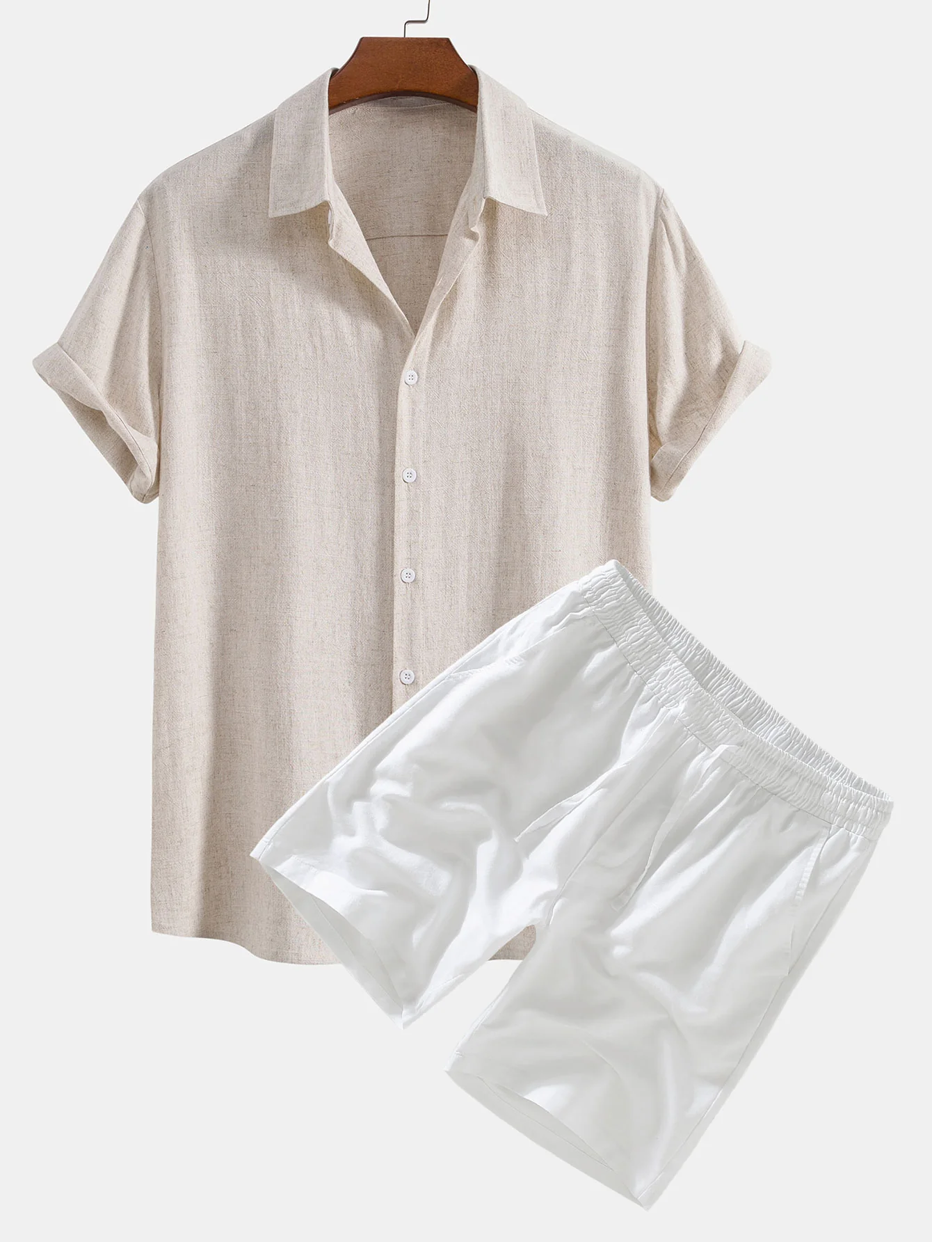 Leinen-Rayon-Mischung Knopf-Down Hemd & Leinen Kordelzug Shorts - Image 7