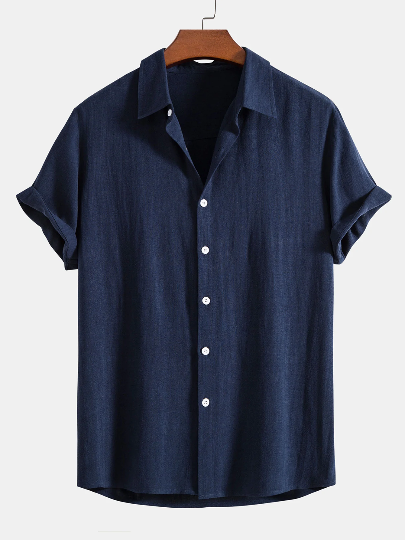 Linen Rayon Blend Button Up Shirt & Linen Blend Drawstring 7" Shorts - Image 8