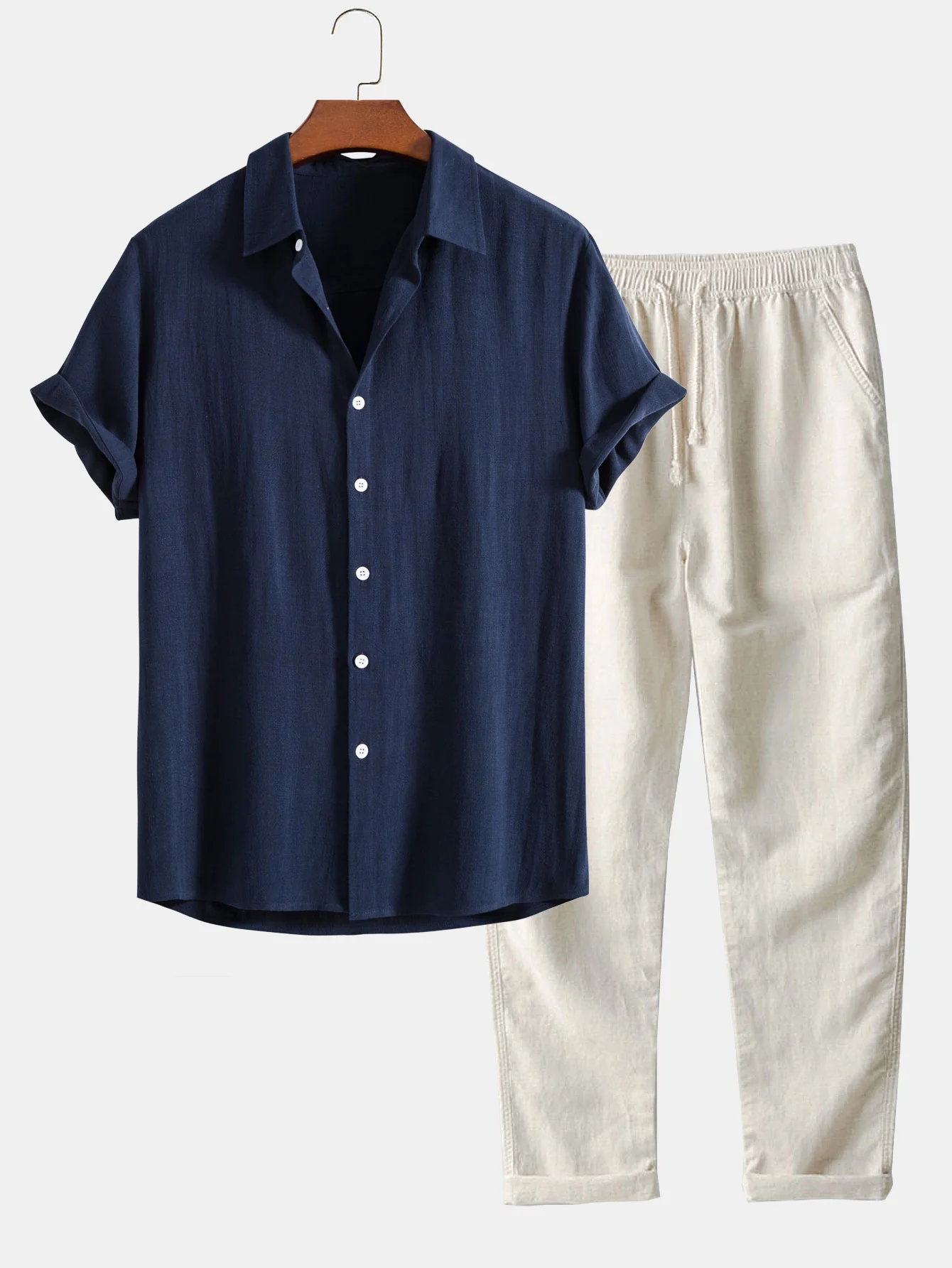 Leinen-Rayon-Mischung Knopf-Down-Hemd & gerade Leinenhose