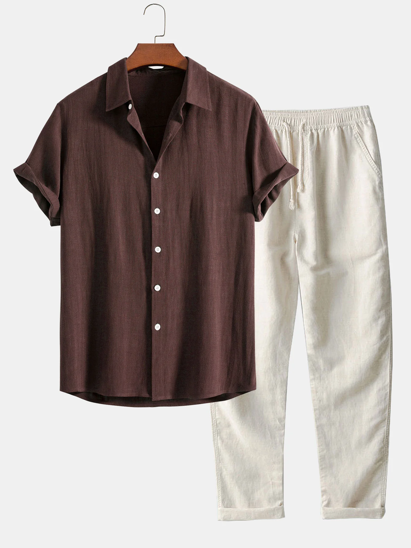 Leinen-Rayon-Mischung Knopf-Down-Hemd & gerade Leinenhose - Image 2