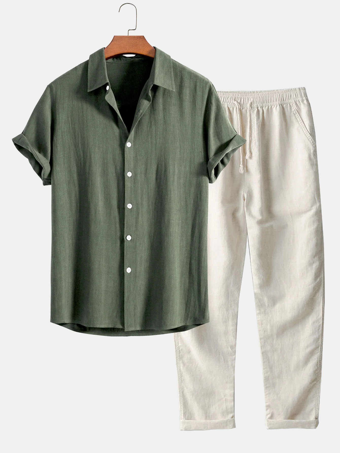 Leinen-Rayon-Mischung Knopf-Down-Hemd & gerade Leinenhose - Image 3