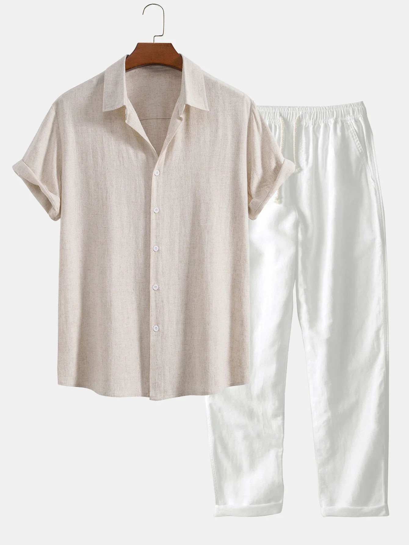 Leinen-Rayon-Mischung Knopf-Down-Hemd & gerade Leinenhose - Image 4