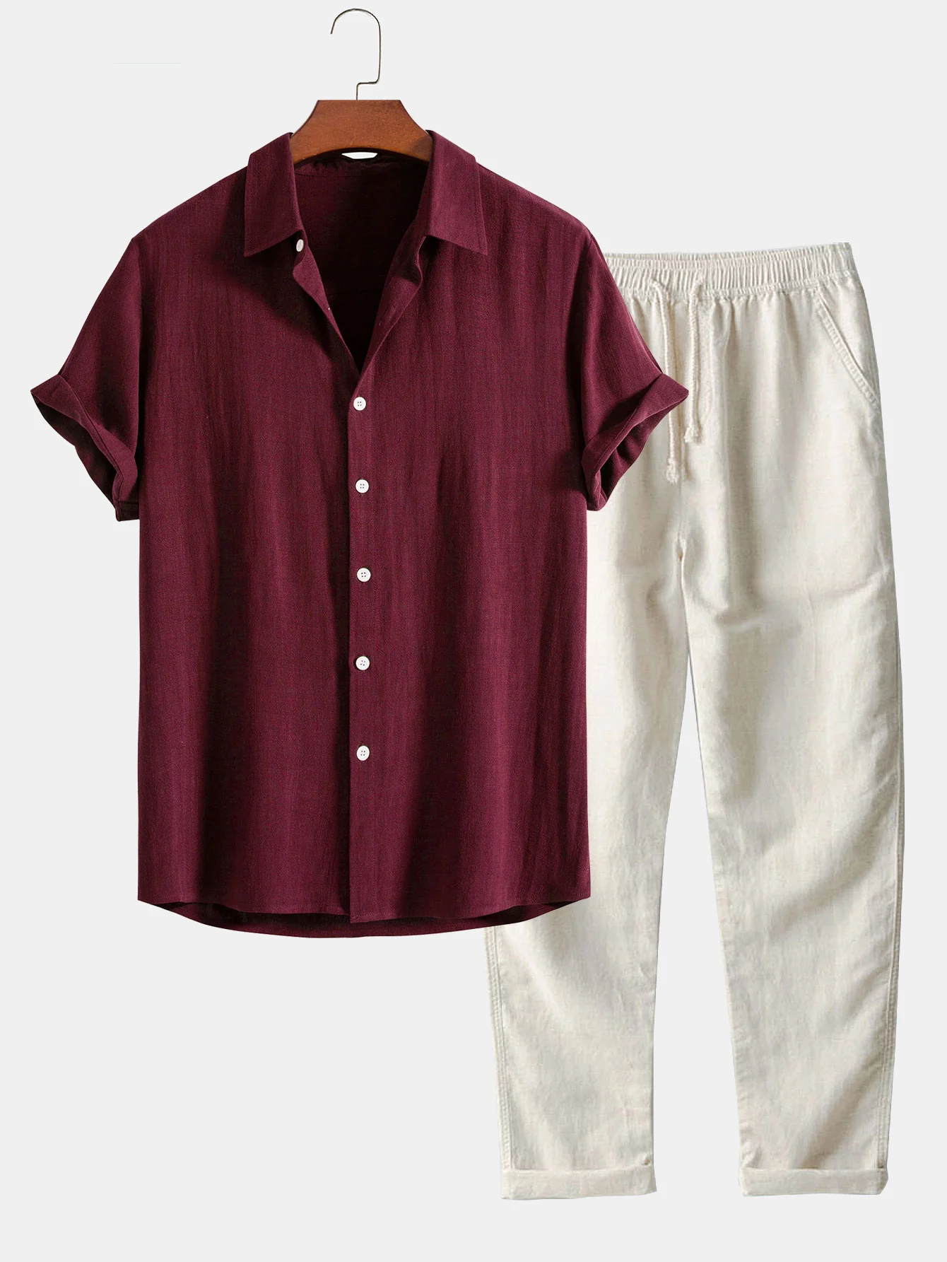 Leinen-Rayon-Mischung Knopf-Down-Hemd & gerade Leinenhose - Image 7
