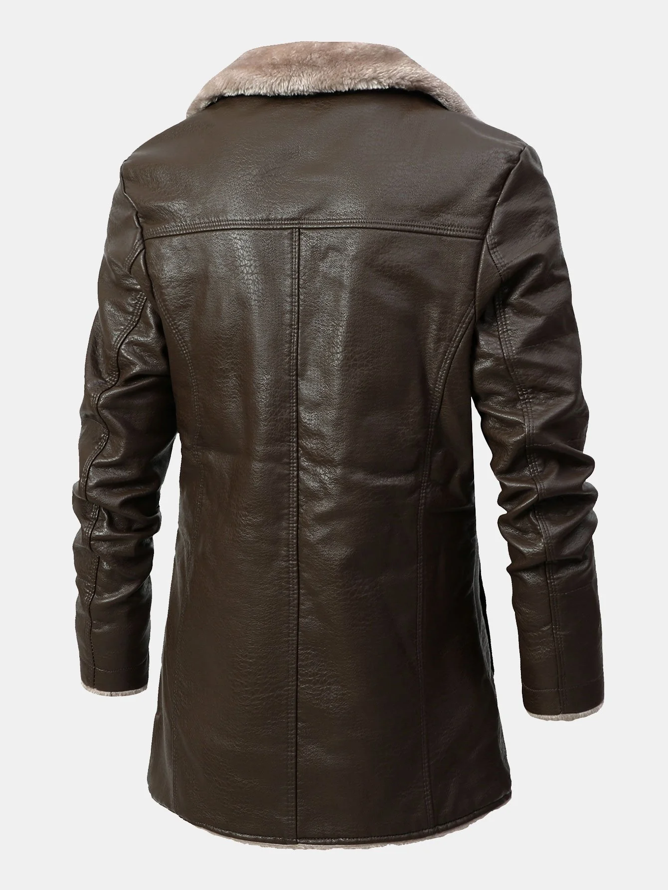 Lange Linie Kunstfell gefütterte PU-Lederjacke - Image 2