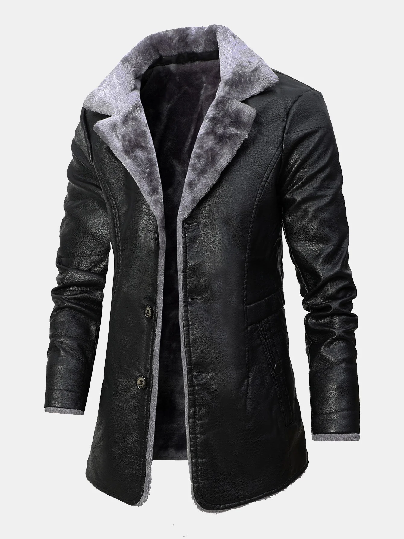 Lange Linie Kunstfell gefütterte PU-Lederjacke - Image 3