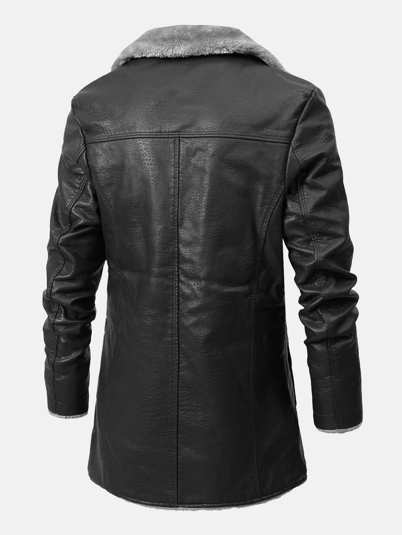 Lange Linie Kunstfell gefütterte PU-Lederjacke - Image 4