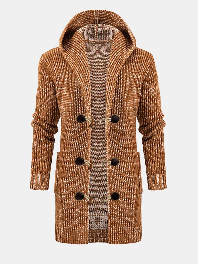 Lange Linie Horn Schnalle Kapuzen Strickjacke - Image 2
