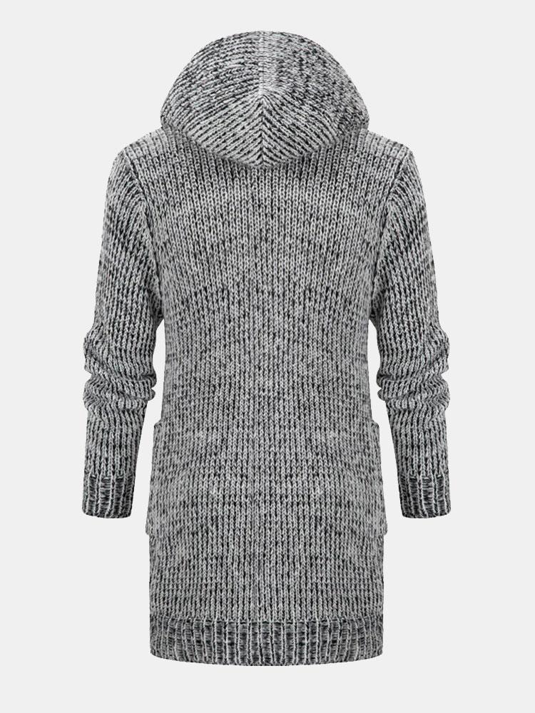 Lange Linie Horn Schnalle Kapuzen Strickjacke - Image 4