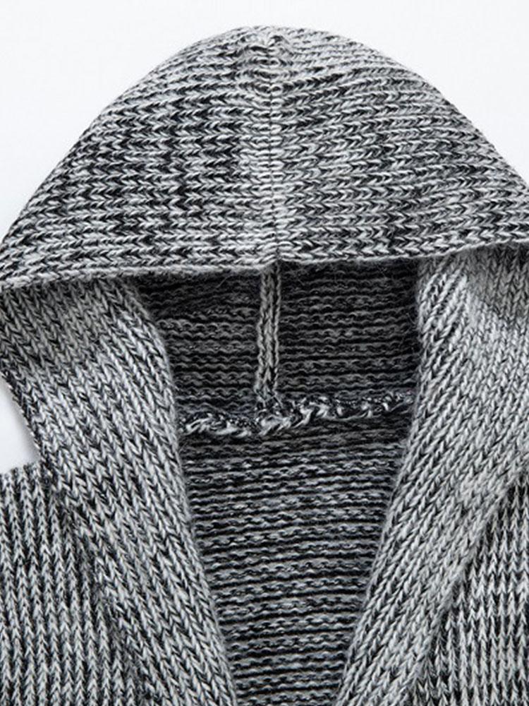 Lange Linie Horn Schnalle Kapuzen Strickjacke - Image 5