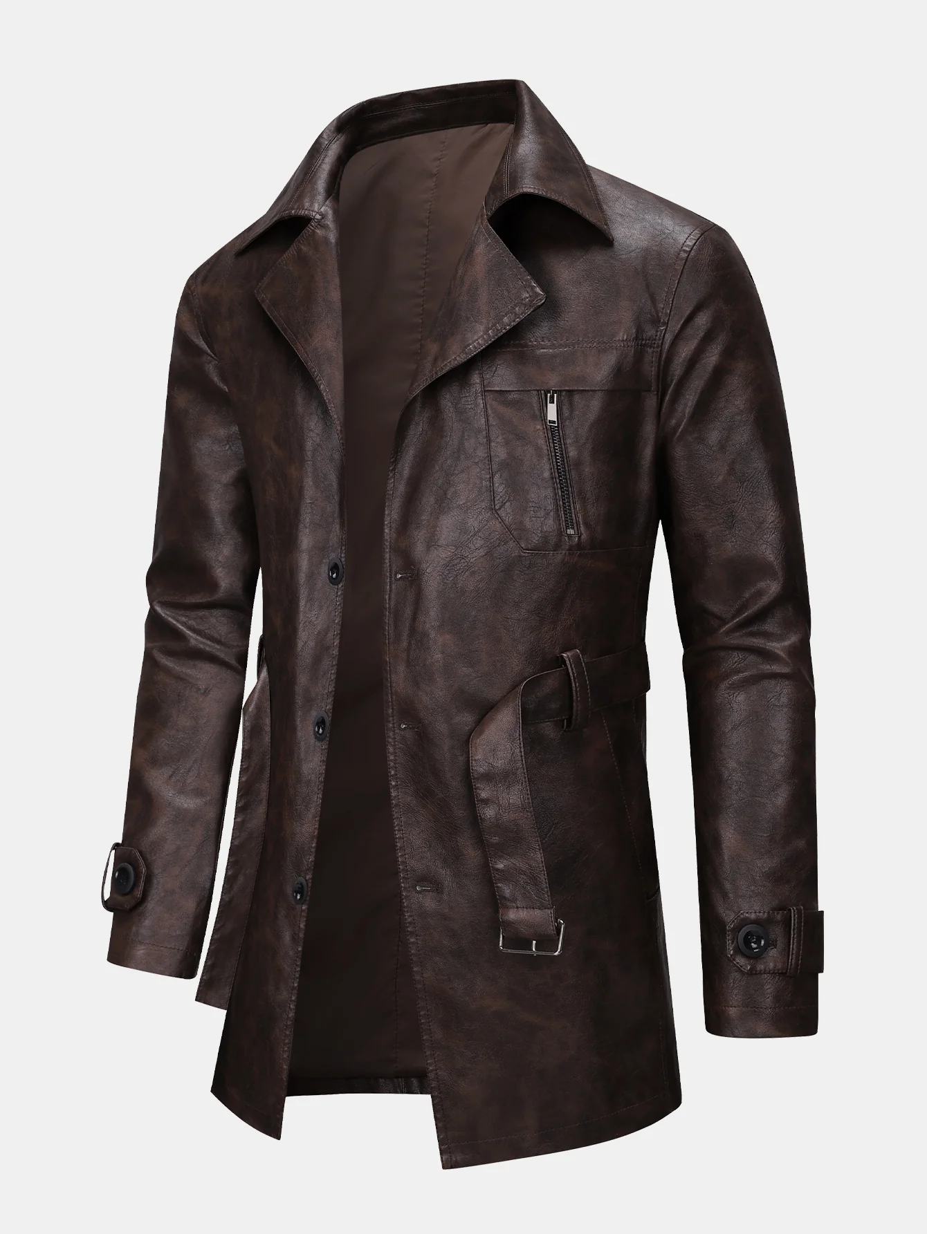 Lang geschnittener Trenchcoat aus PU-Leder