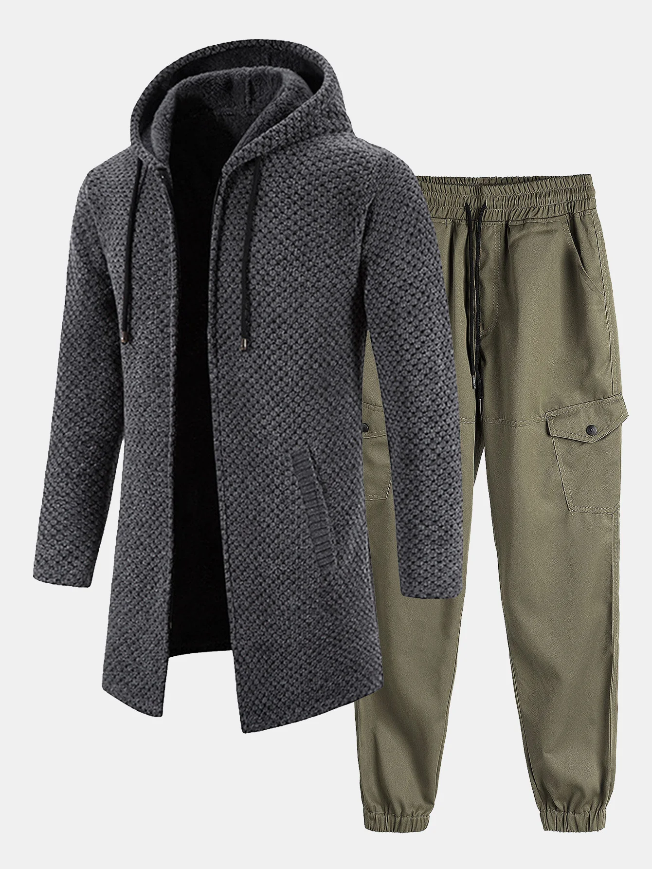 Langer, strukturierter Kapuzenpullover & Chino Cargo Jogginghosen - Image 2