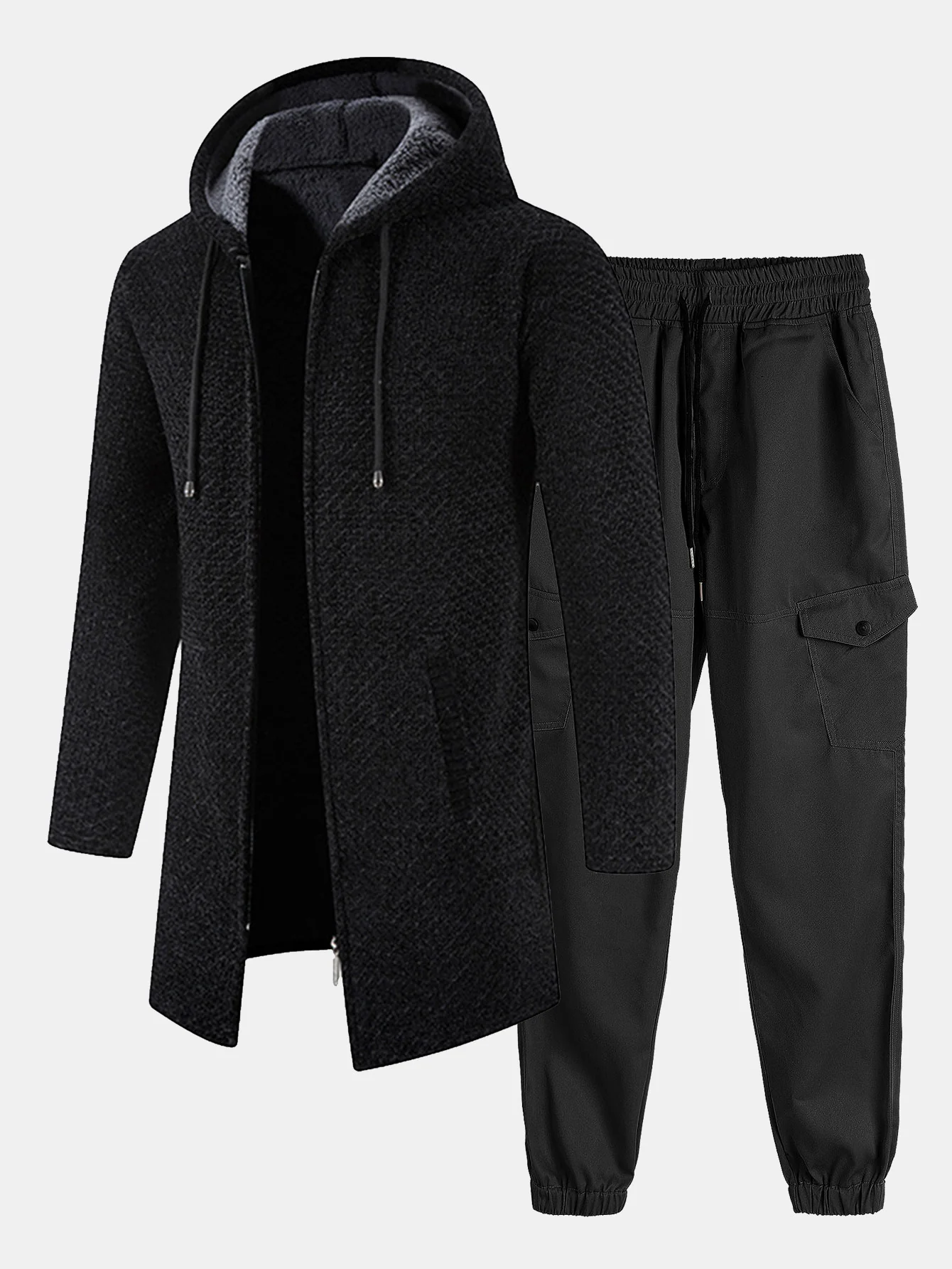 Langer, strukturierter Kapuzenpullover & Chino Cargo Jogginghosen - Image 3