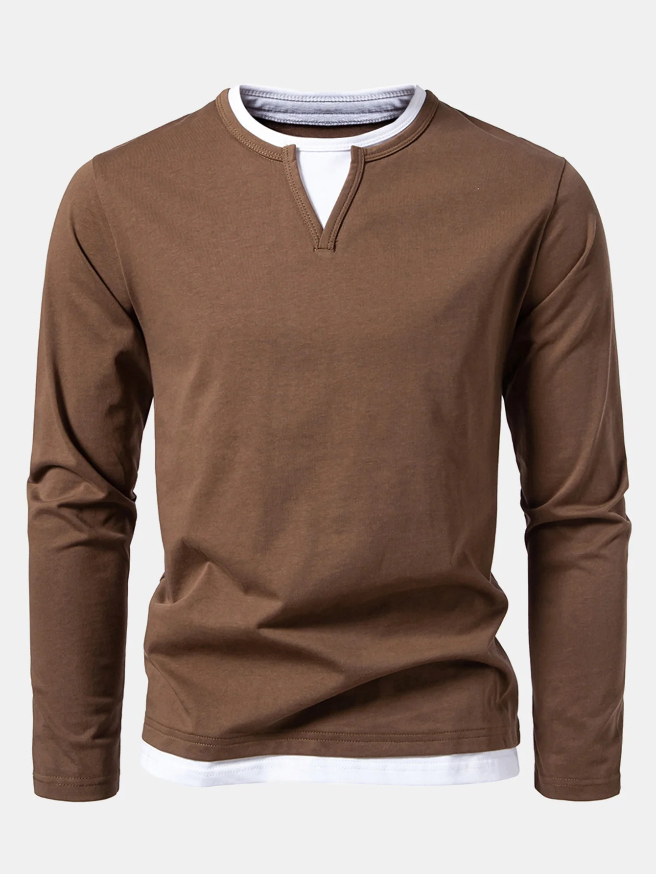 Long Sleeve 2 In 1 Notched Collar T-Shirt