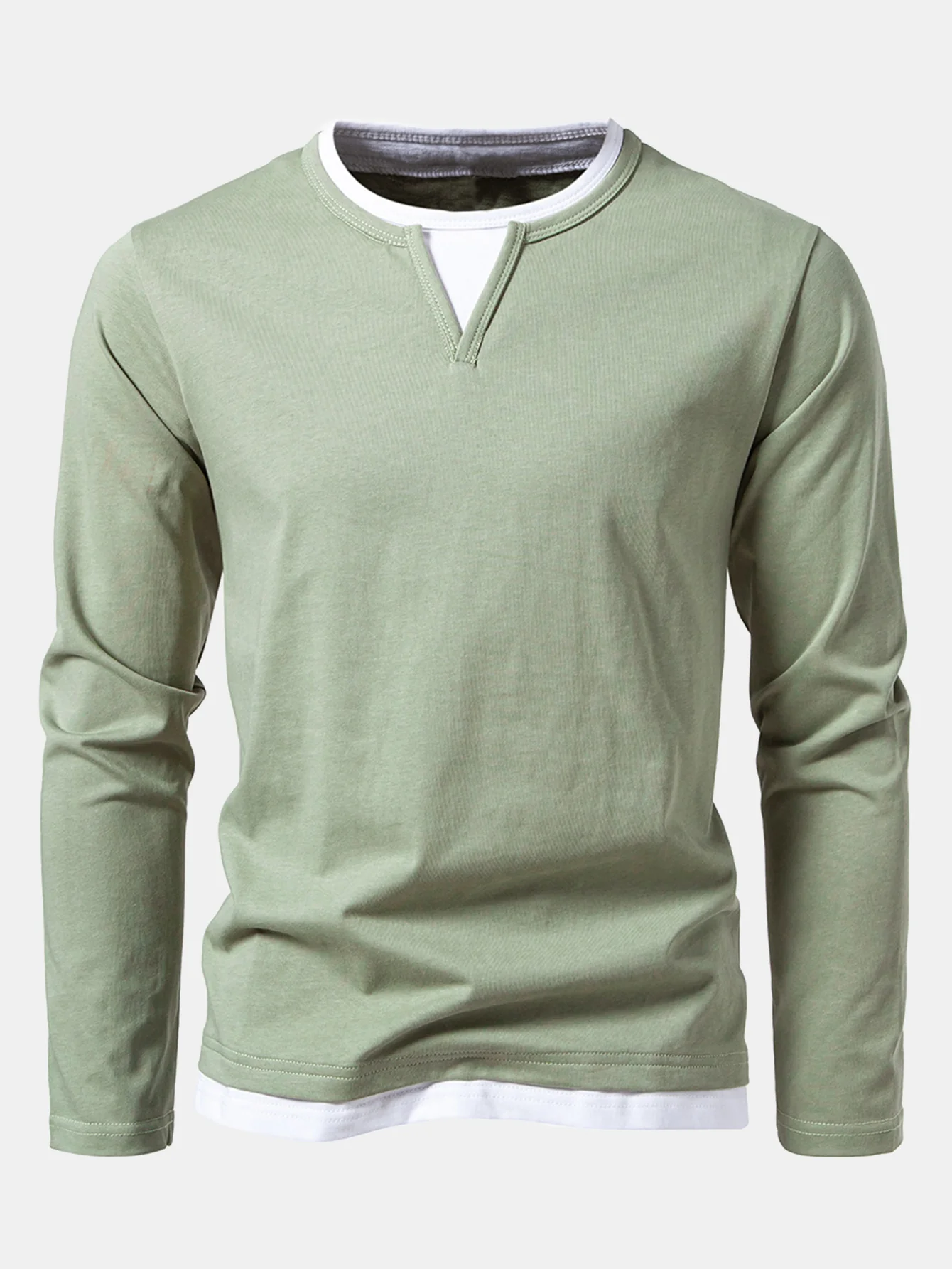 Long Sleeve 2 In 1 Notched Collar T-Shirt - Image 10