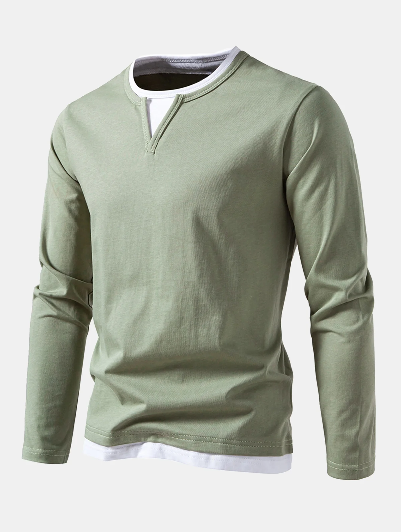 Long Sleeve 2 In 1 Notched Collar T-Shirt - Image 11