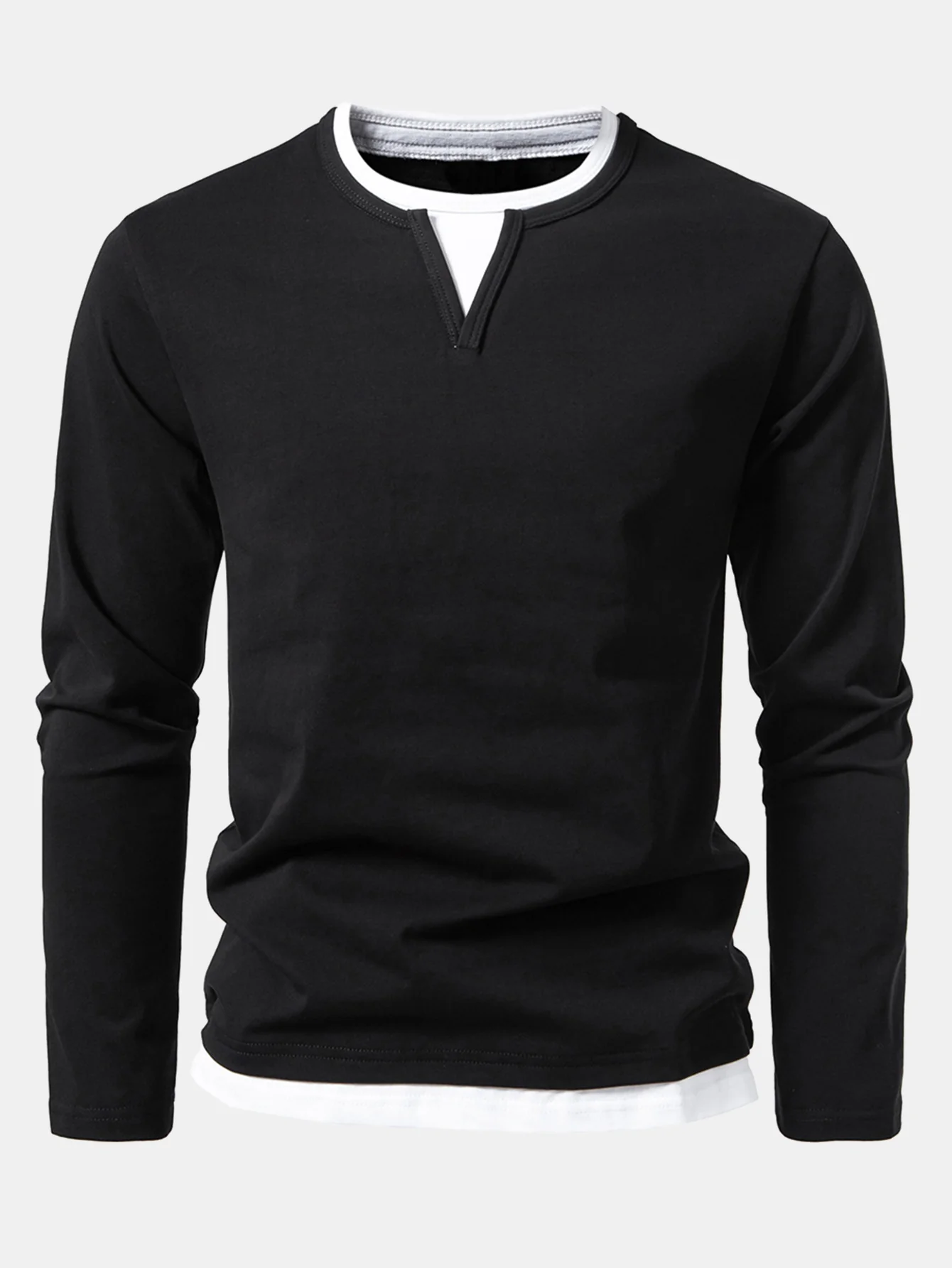 Long Sleeve 2 In 1 Notched Collar T-Shirt - Image 4