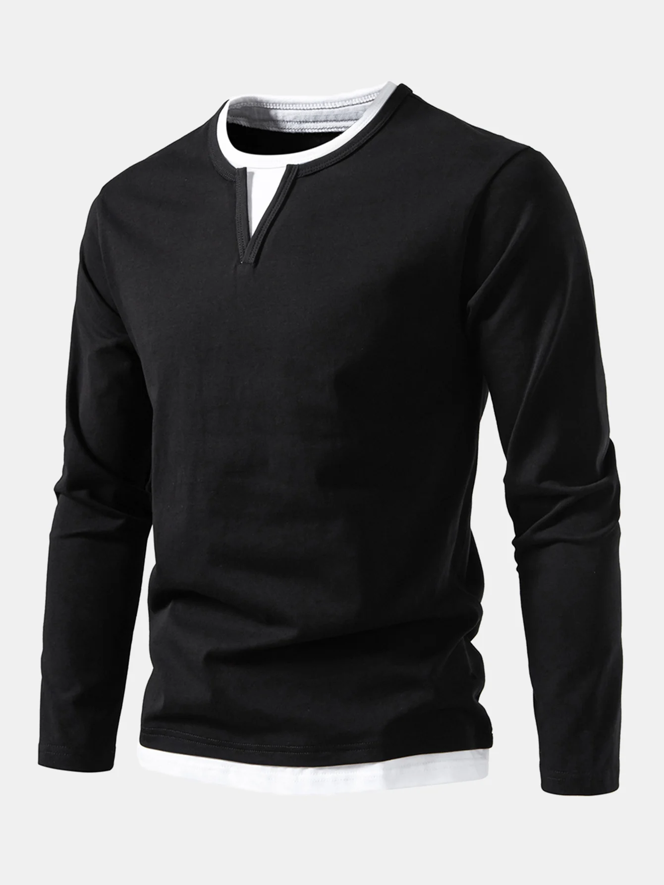 Long Sleeve 2 In 1 Notched Collar T-Shirt - Image 5