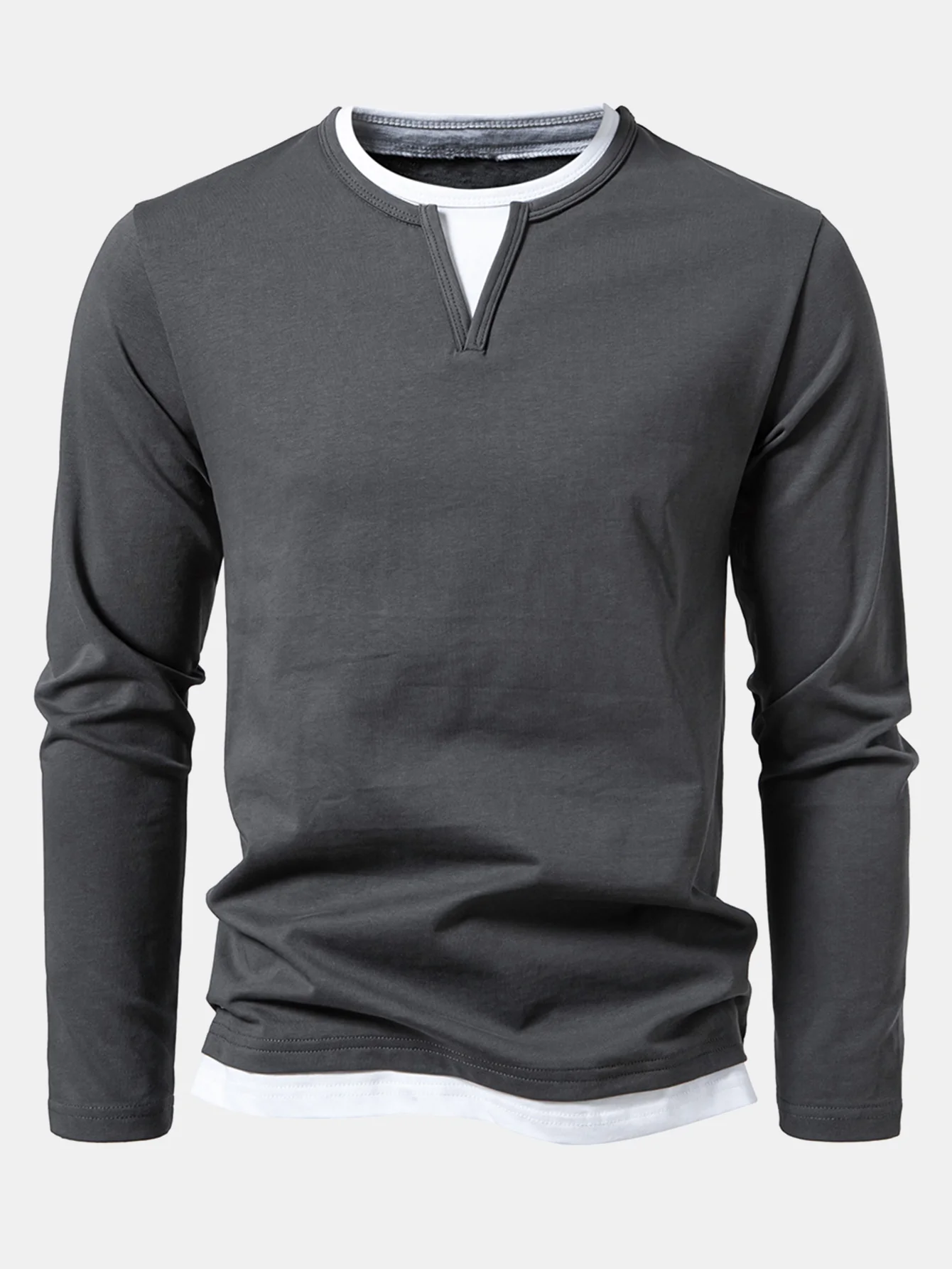Long Sleeve 2 In 1 Notched Collar T-Shirt - Image 7