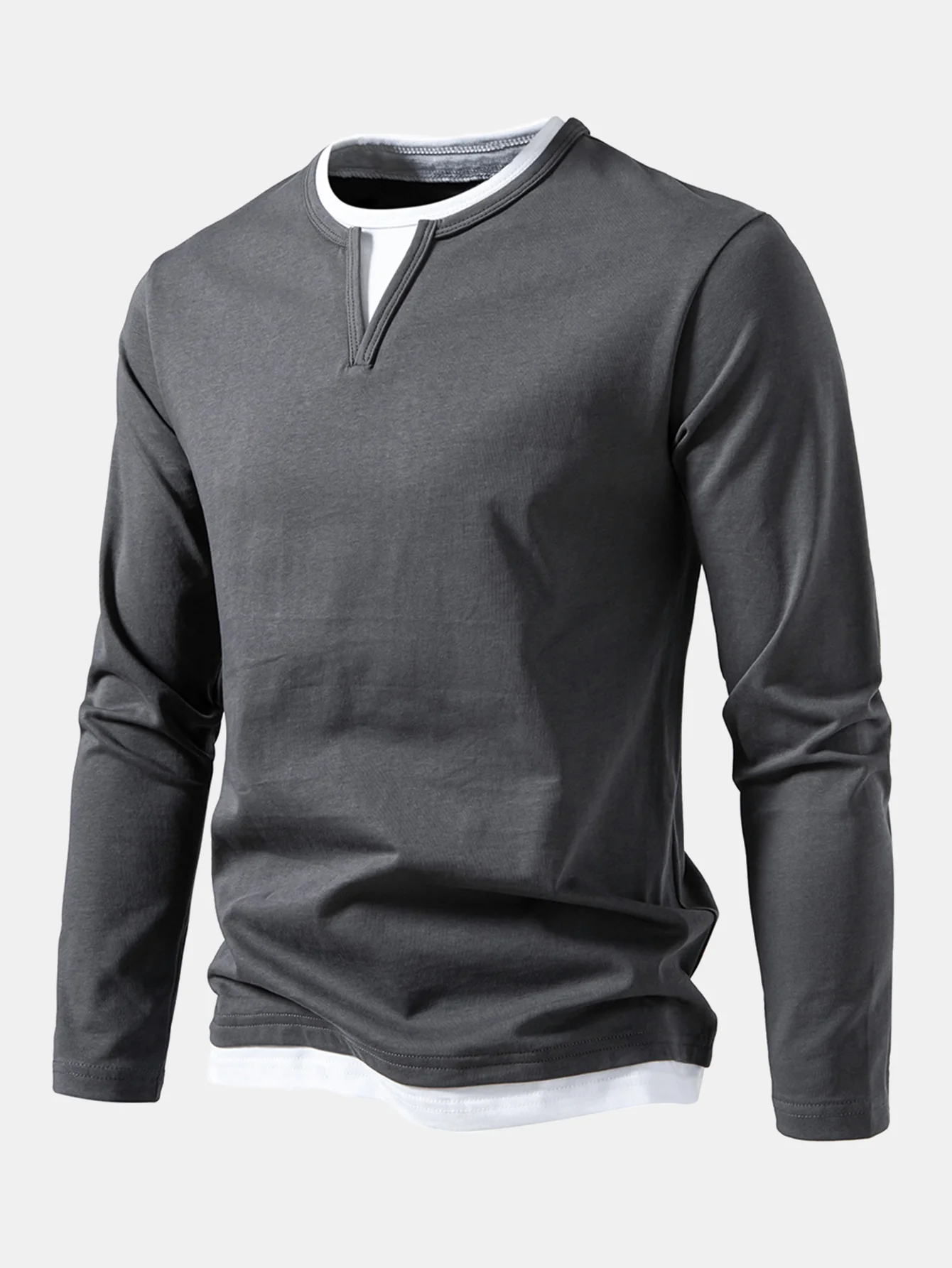 Long Sleeve 2 In 1 Notched Collar T-Shirt - Image 8