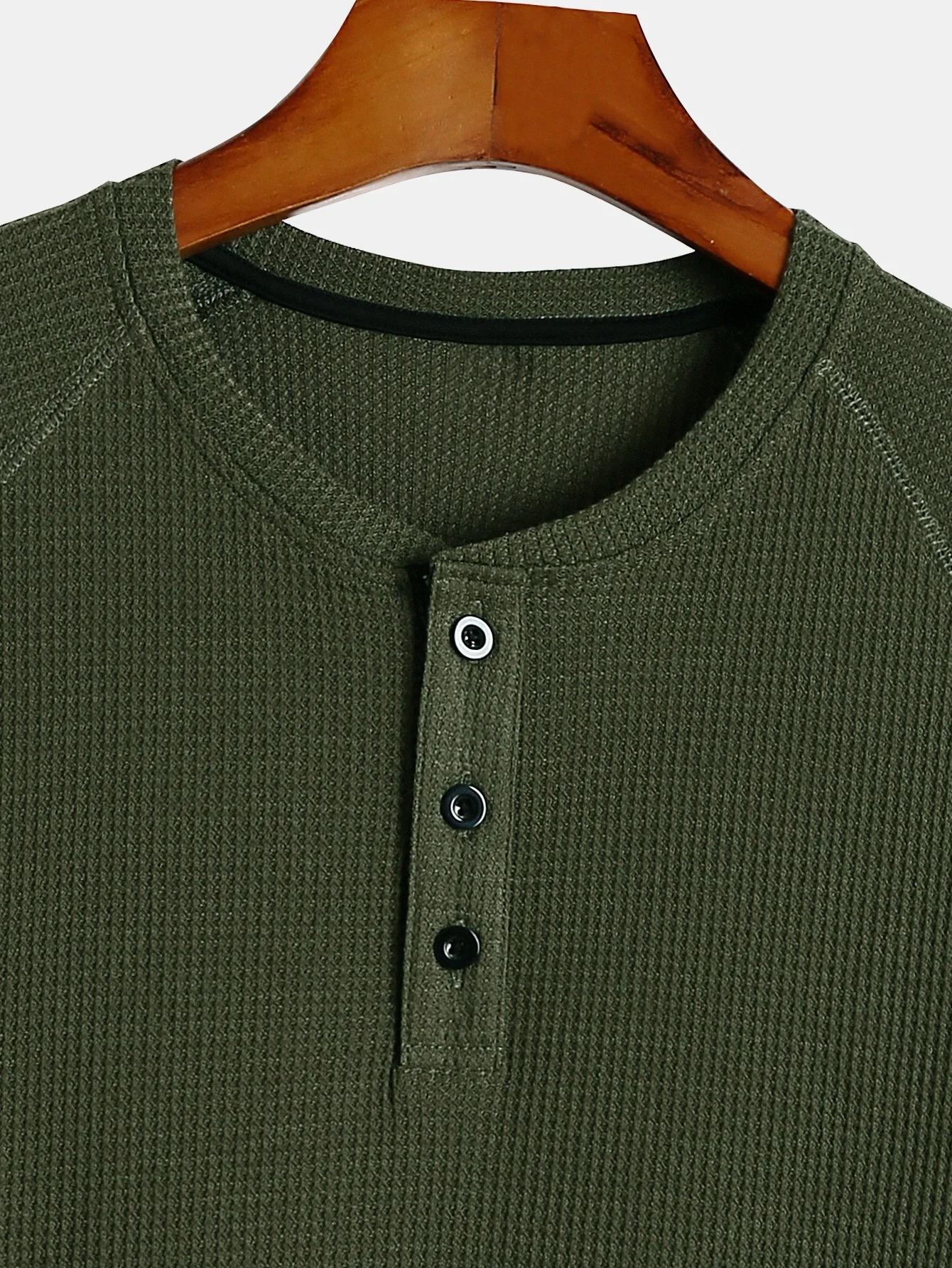 Langarm-Arc-Saum-Waffel-Henley-Shirt - Image 10