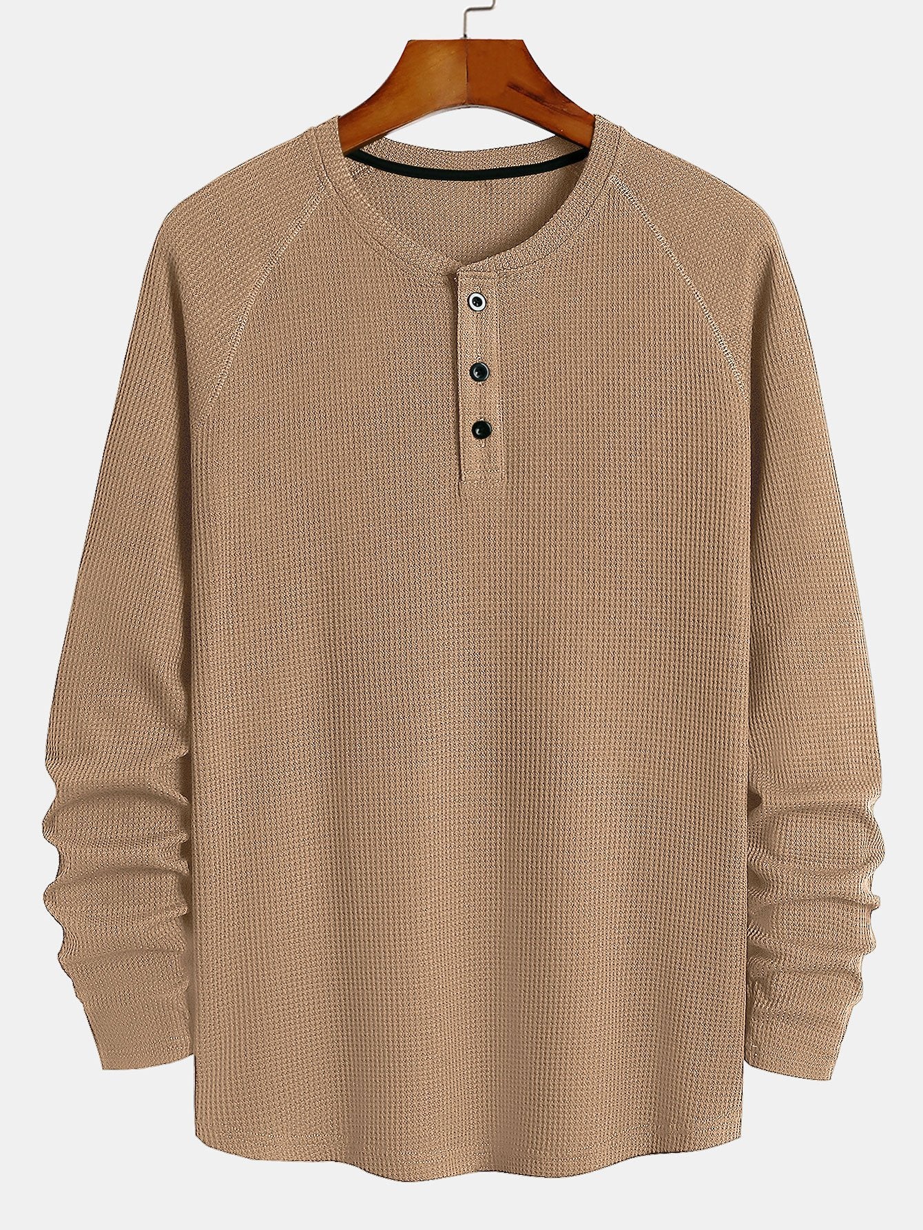 Langarm-Arc-Saum-Waffel-Henley-Shirt - Image 2