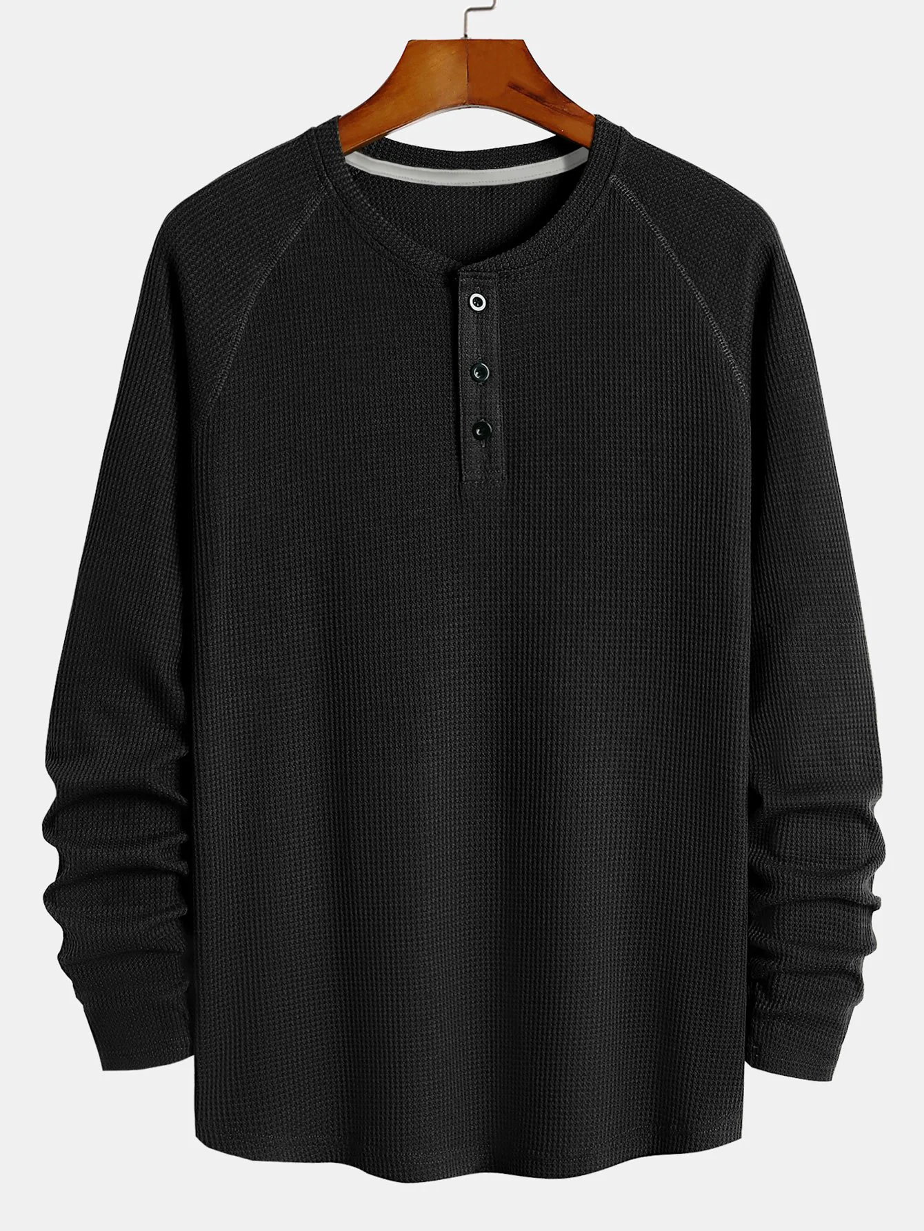 Langarm-Arc-Saum-Waffel-Henley-Shirt - Image 3