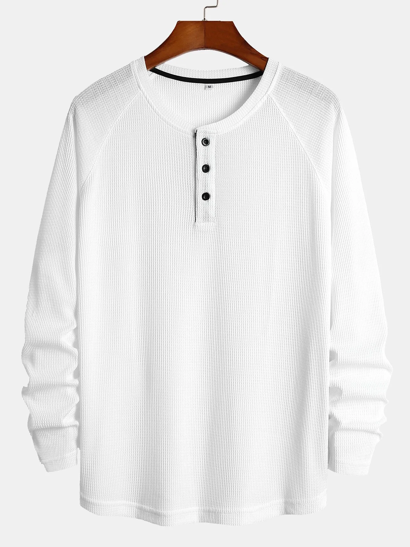 Langarm-Arc-Saum-Waffel-Henley-Shirt - Image 4