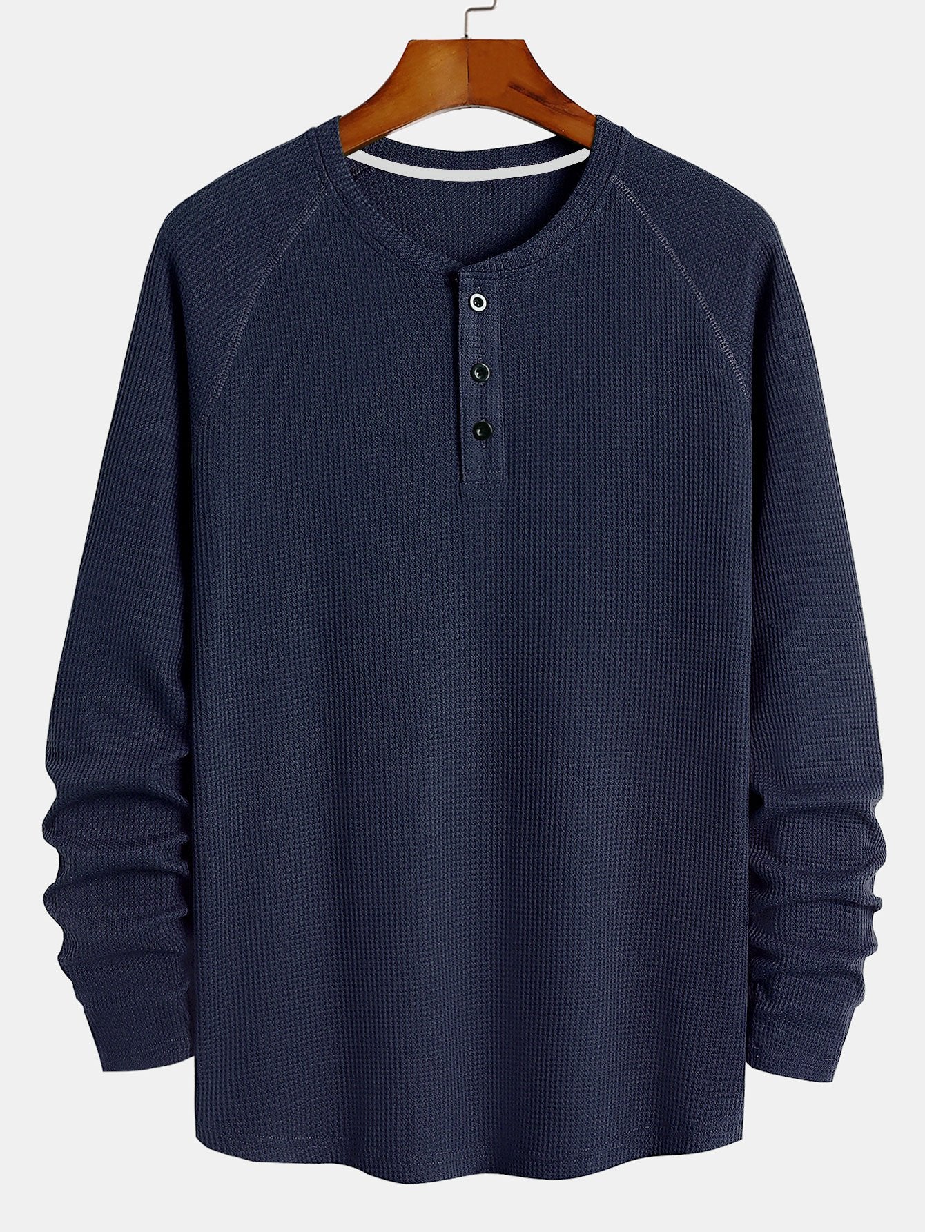 Langarm-Arc-Saum-Waffel-Henley-Shirt - Image 5