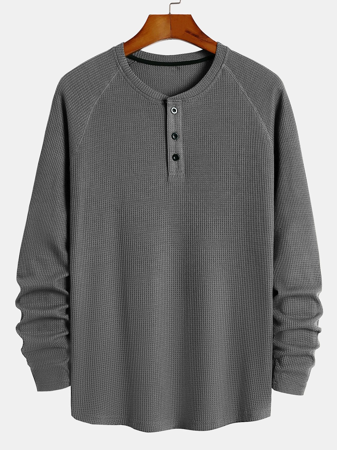 Langarm-Arc-Saum-Waffel-Henley-Shirt - Image 6