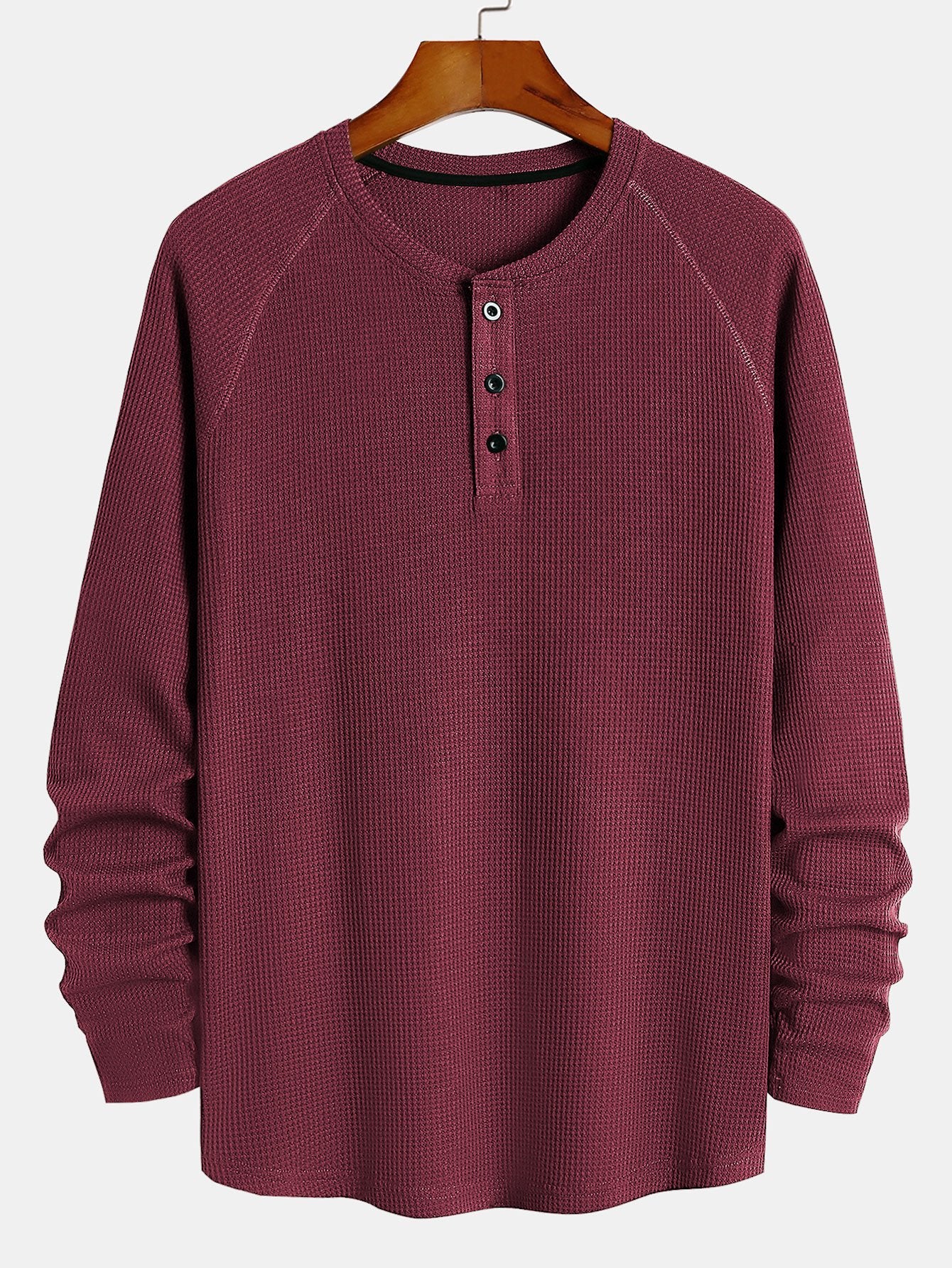 Langarm-Arc-Saum-Waffel-Henley-Shirt - Image 7