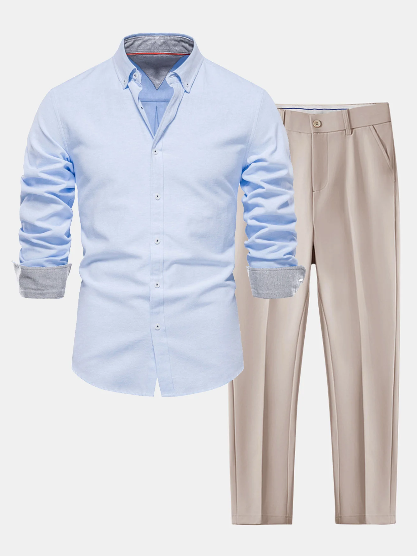 Langarm-Oxfordhemd mit Knöpfen & schmal geschnittene, konisch zulaufende Hose - Image 3