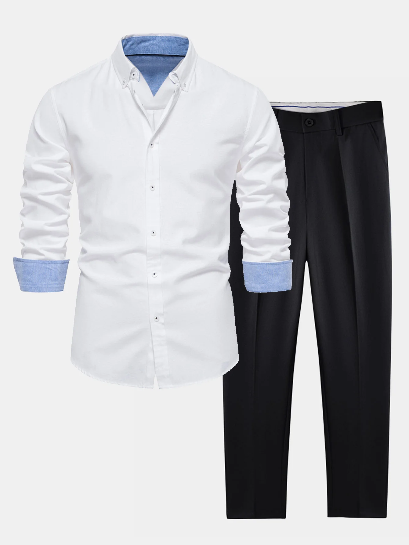 Langarm-Oxfordhemd mit Knöpfen & schmal geschnittene, konisch zulaufende Hose - Image 4